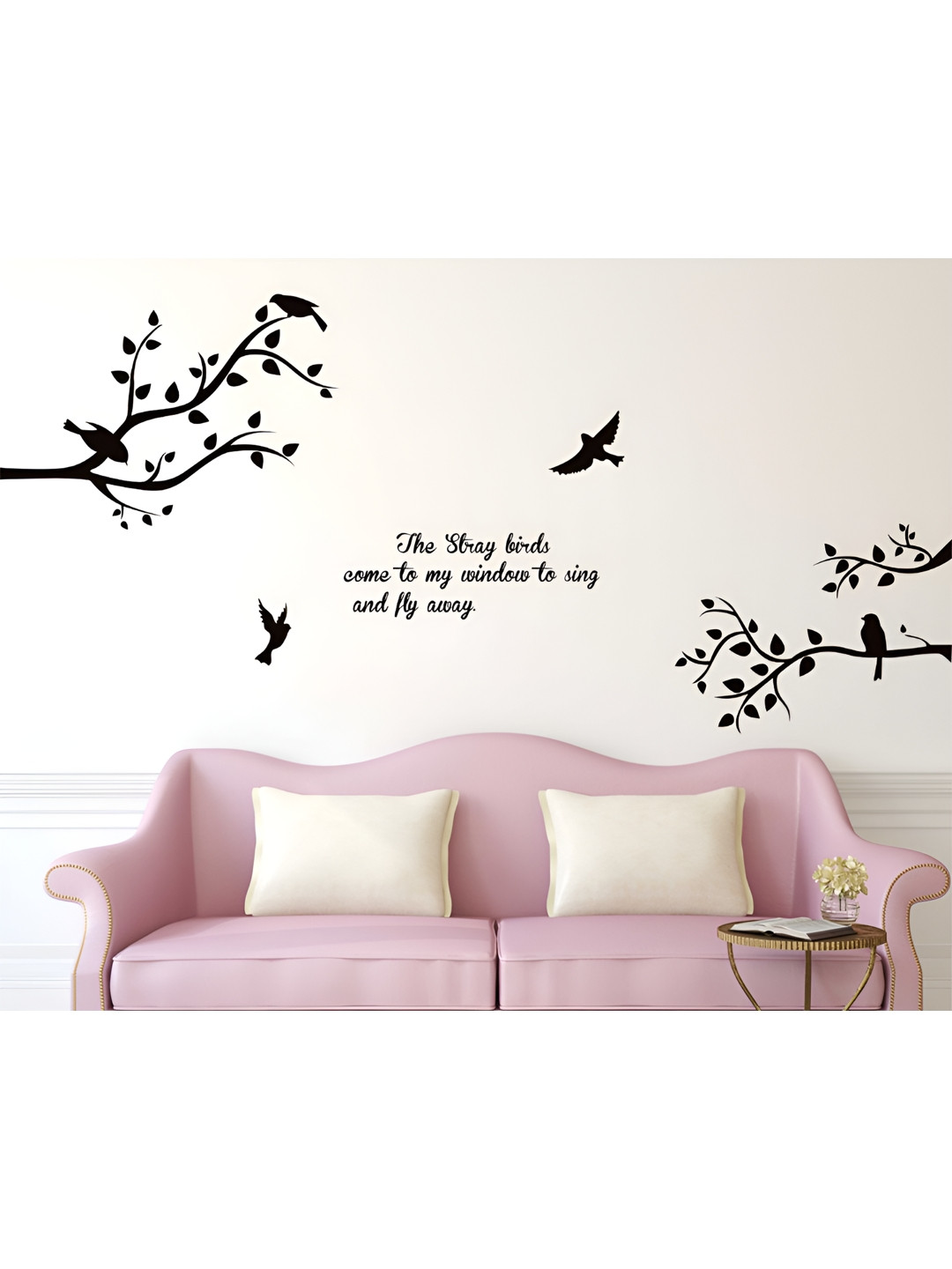LANSTICK Black Tree With Birds & Quotes Self Adhesive Wall Sticker