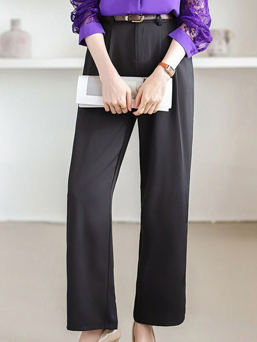Outzidr Women Semi Formal Pleated Trousers
