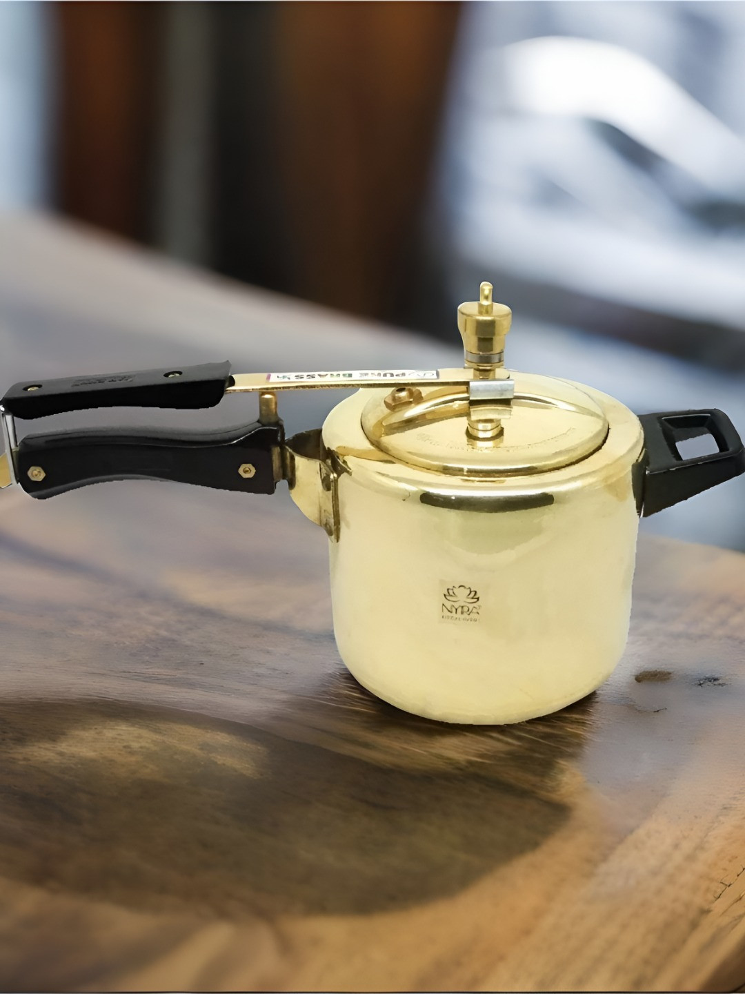 Nyra Kitchenware Gold Brass Dishwasher Safe Non-Induction Inner Lid Tin Pressure Cooker-3 L