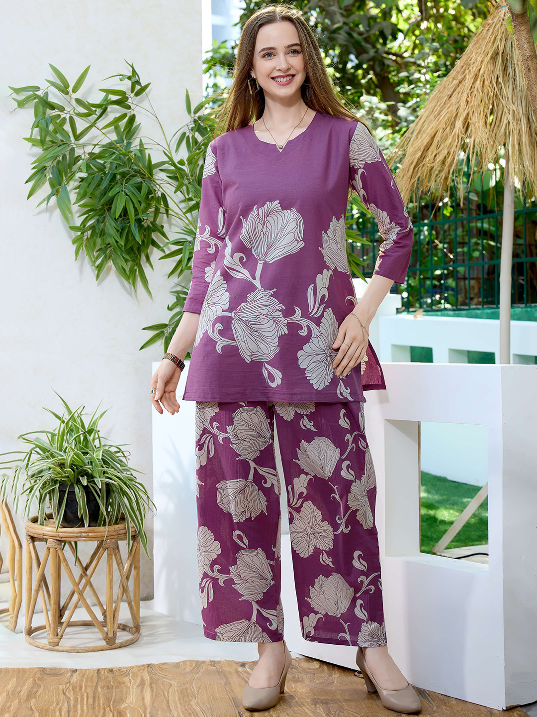 NIGHT FLOSS Floral Printed Tunic & Trousers Co-Ords