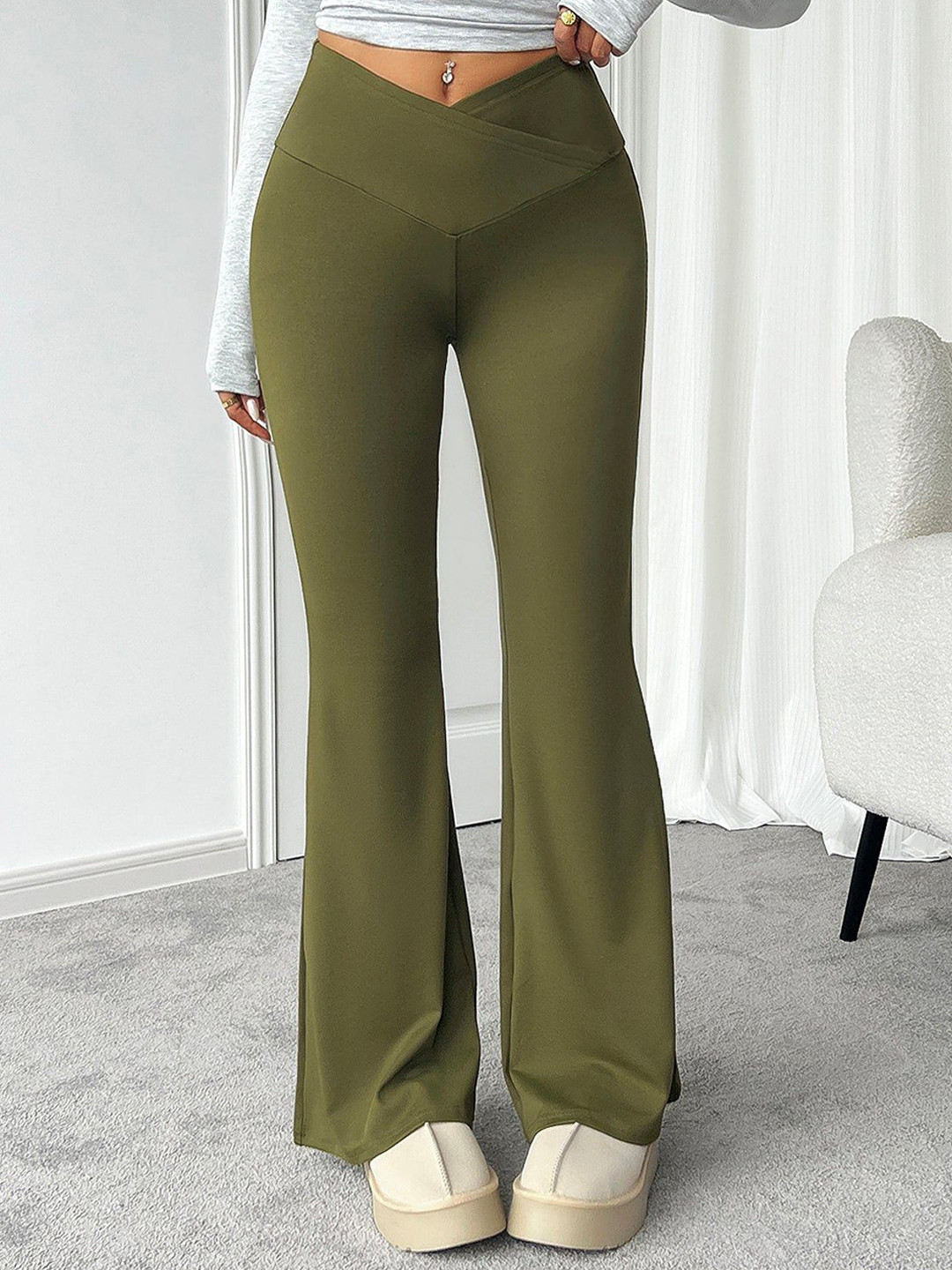 Outzidr Olive Full Length Flared Leggings