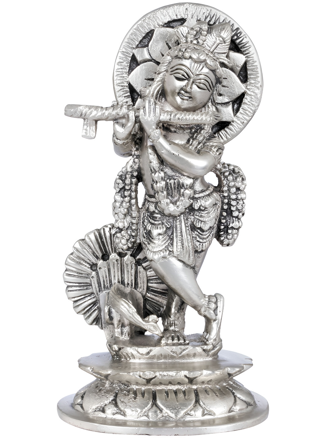 Exotic India Muralidhar Krishna Silver Brass Metallic Prayer Room Hand Made Medium Showpiece - 5.8 Inches