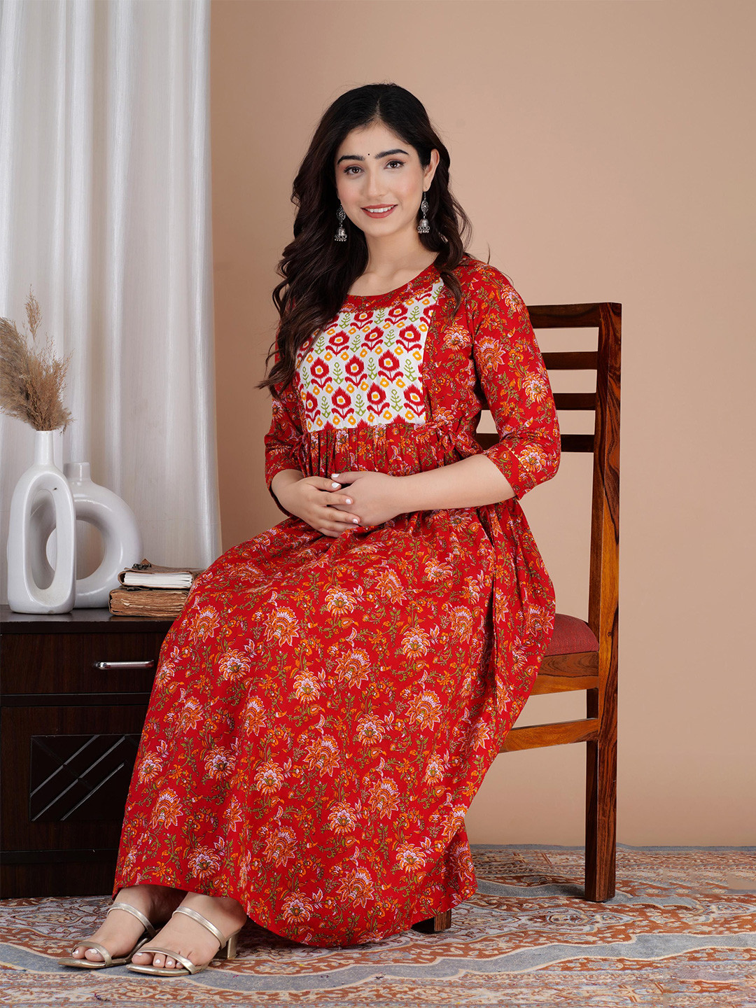 Fashion4word Women Floral Printed Screen Print Maternity Straight Kurta
