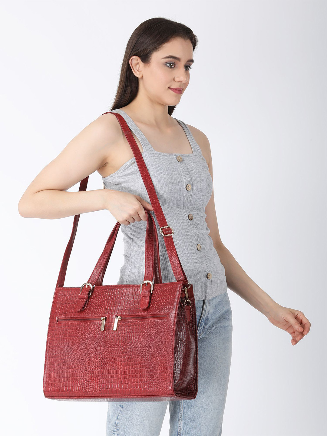 BAGSWORKS Striped Leather Structured Shoulder Bag
