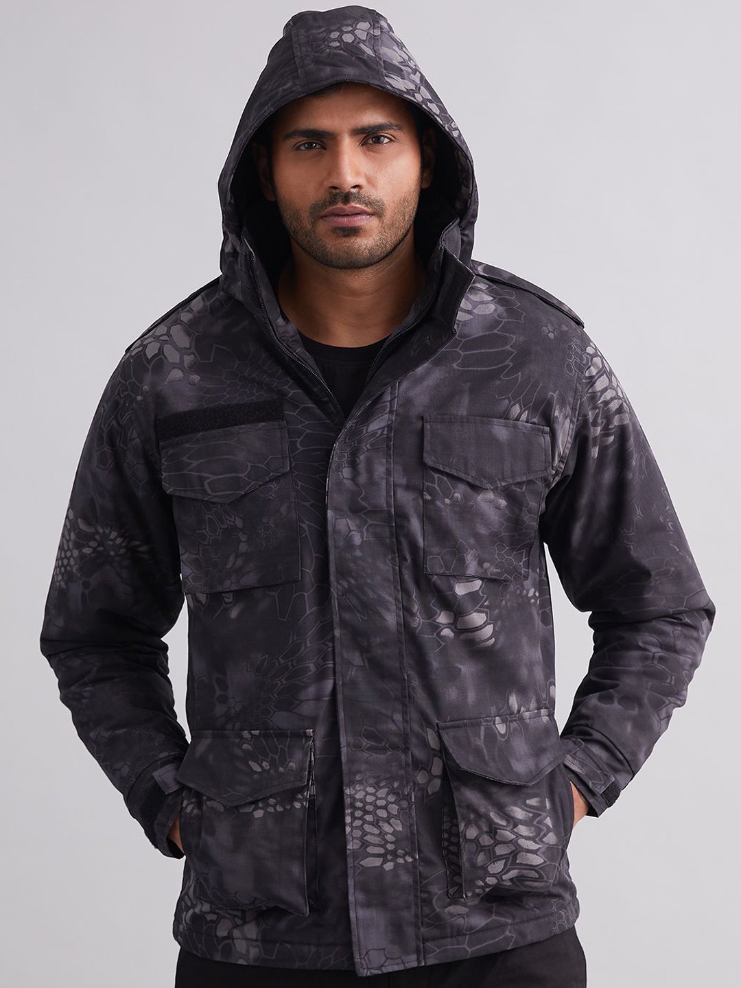 MOUNTMILLER Men's Camouflage Black Python M65 Ripstop Field Hooded Tactical Jacket