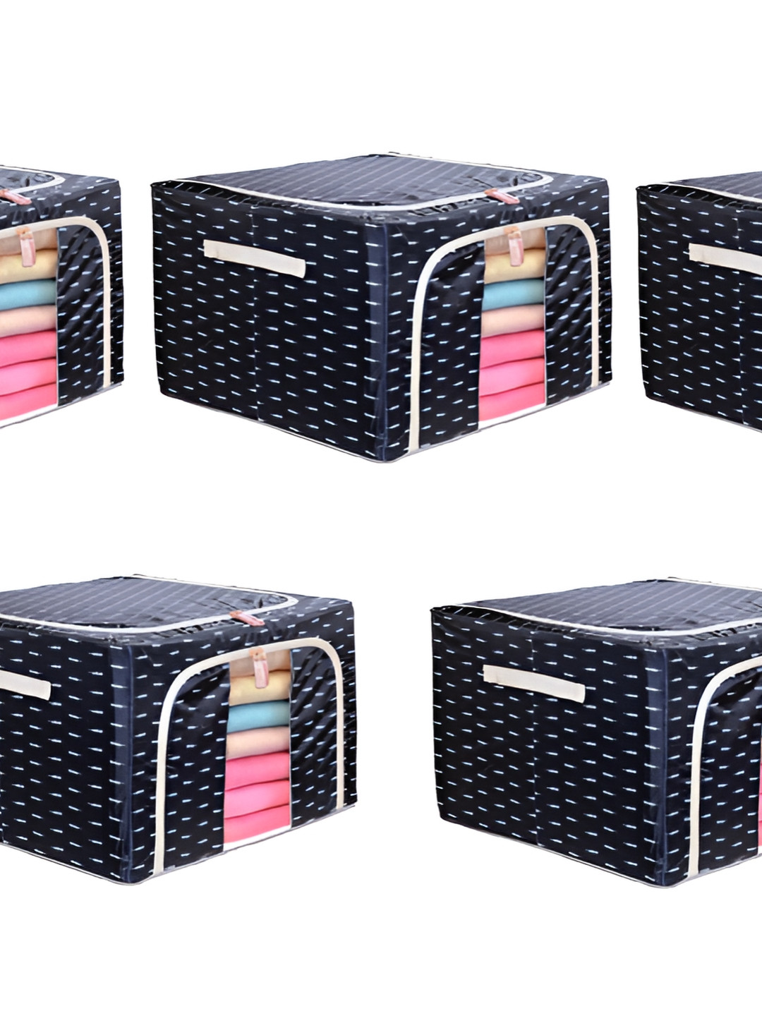 Stylista Black & White 5 Pieces Printed Multi-Utility Wardrobe Canvas Core Organisers