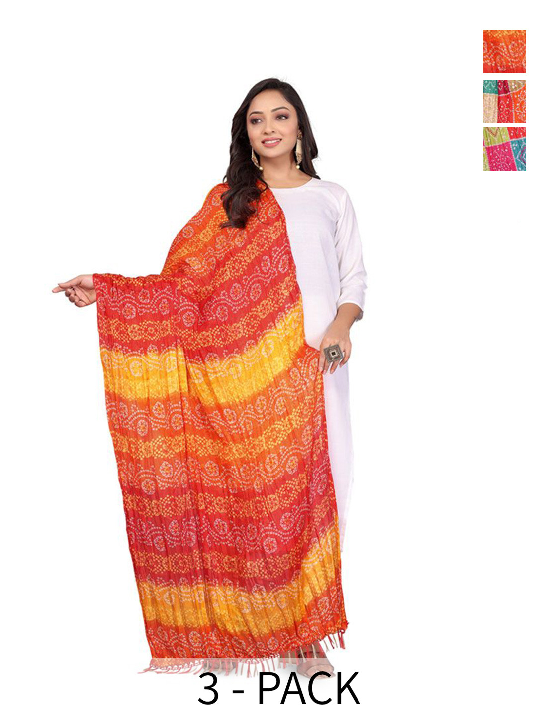 Moda Rapido Selection Of 3 Bandhani Printed Dupattas