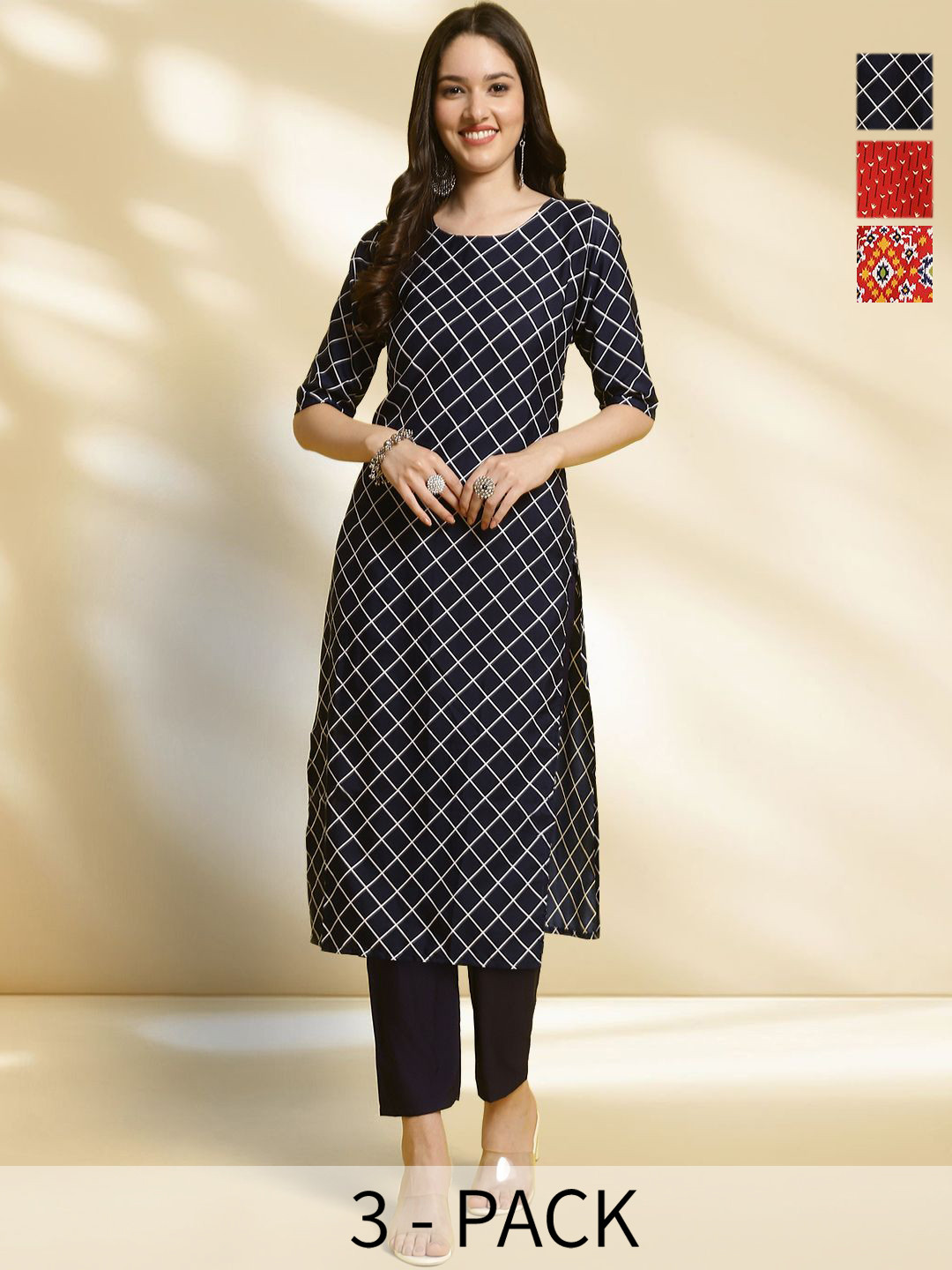 Anouk Rustic Pack Of 3 Women Ethnic Motifs Printed Crepe Kurta