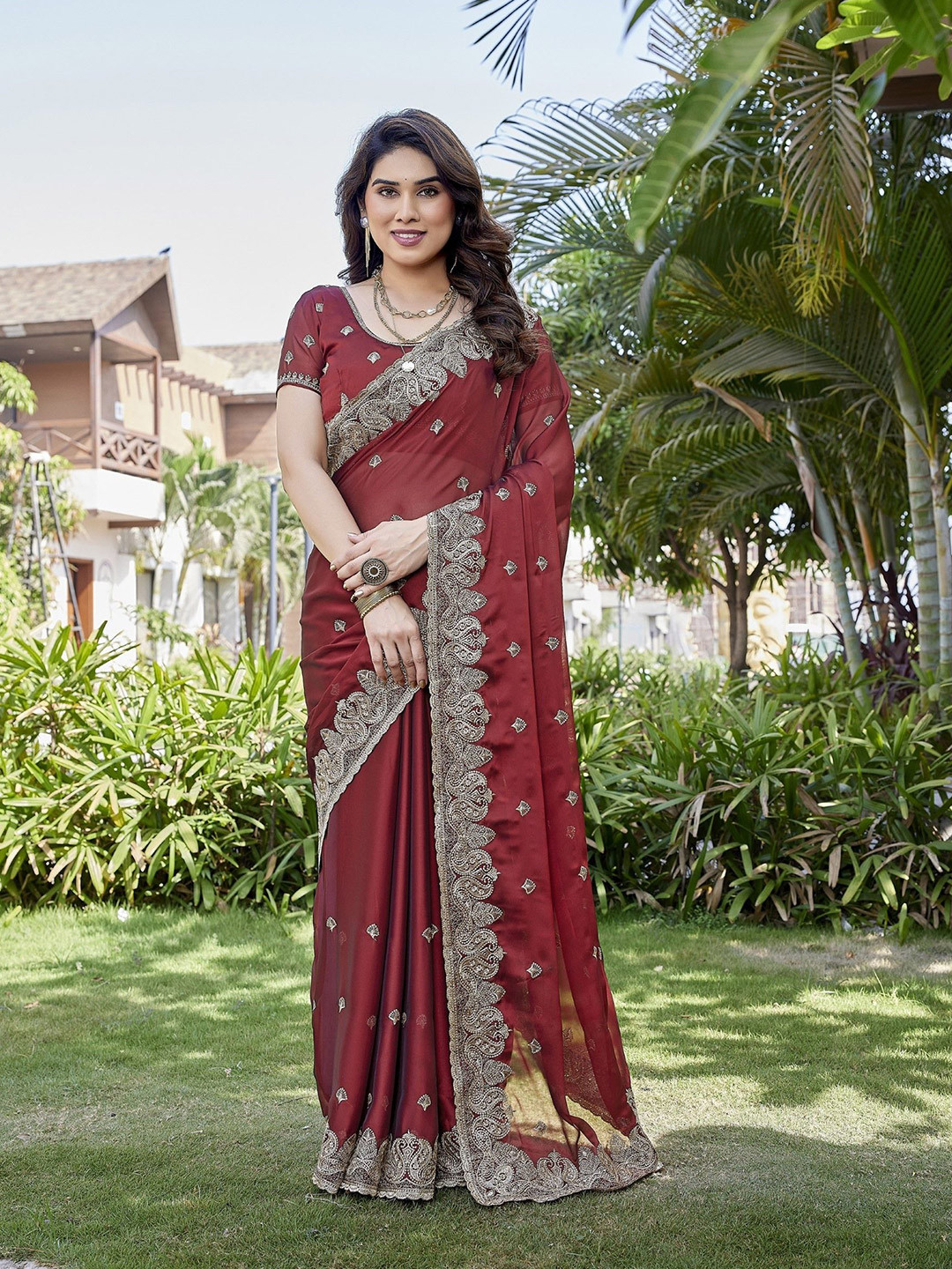 The Textile Women Hub Ethnic Motifs Embroidered Saree