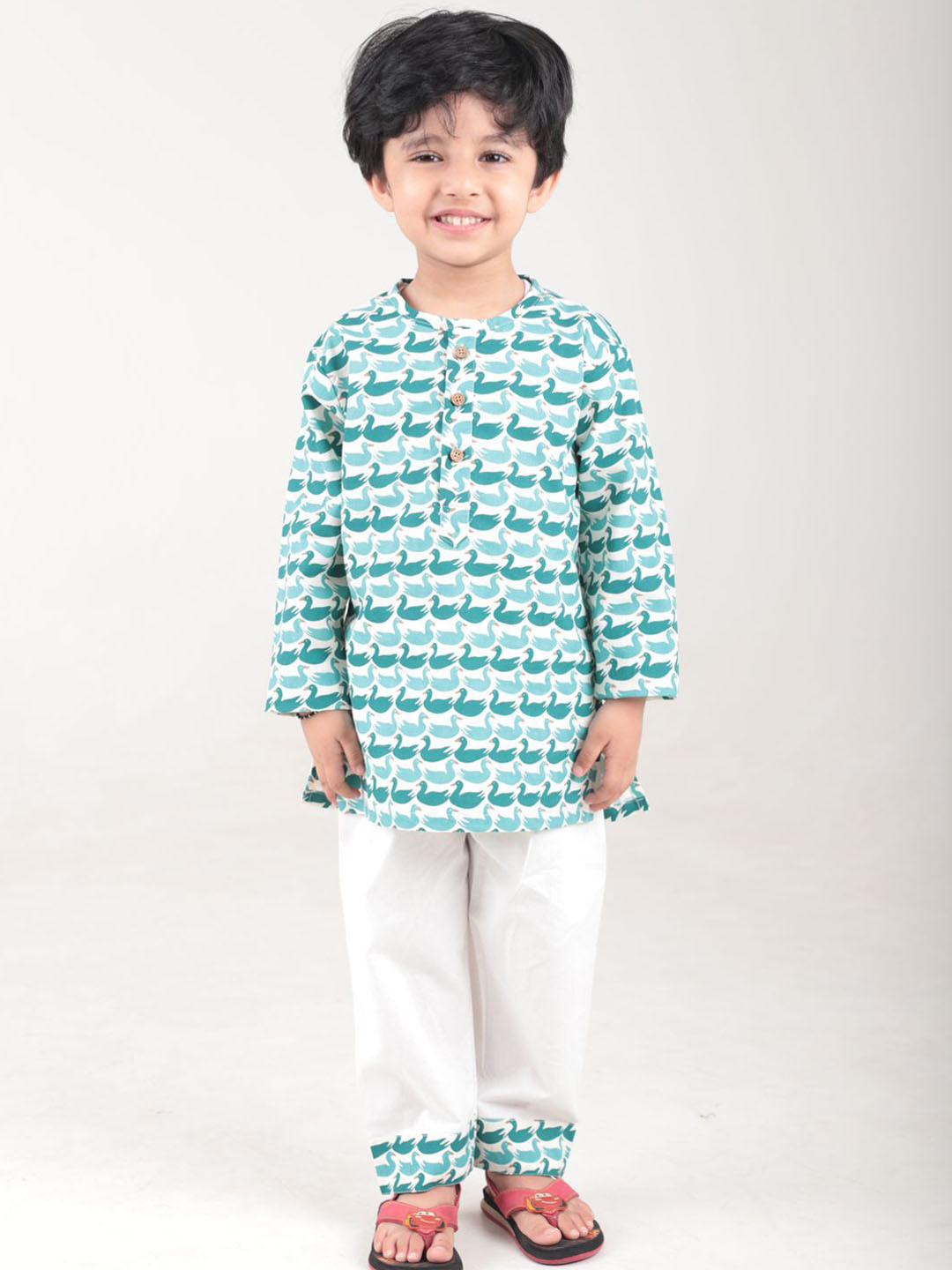 Polka Tots Boys Animal Printed Cotton Kurti with Pyjama