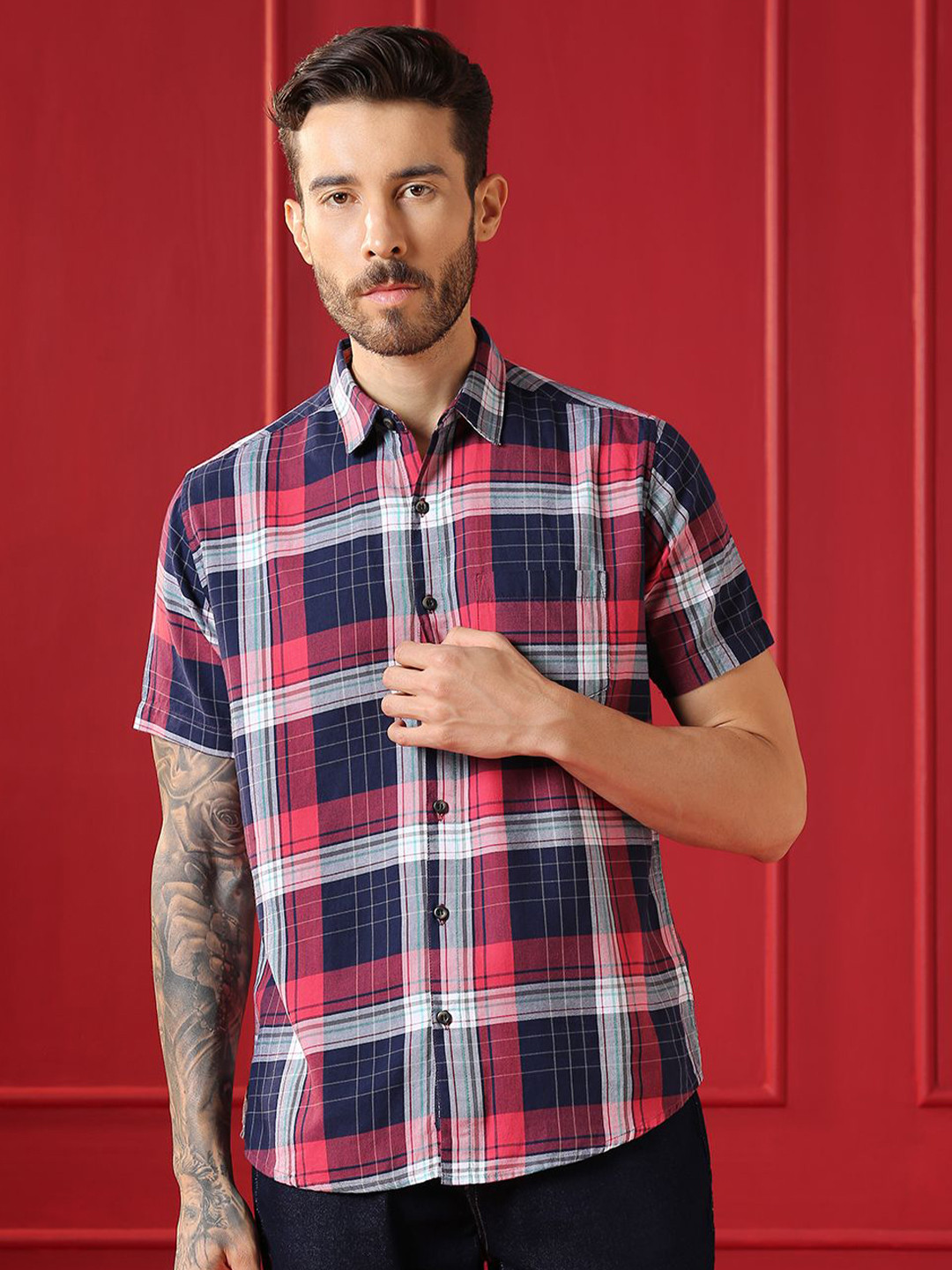 VALEN CLUB Men Tartan Checks Checked Casual Shirt