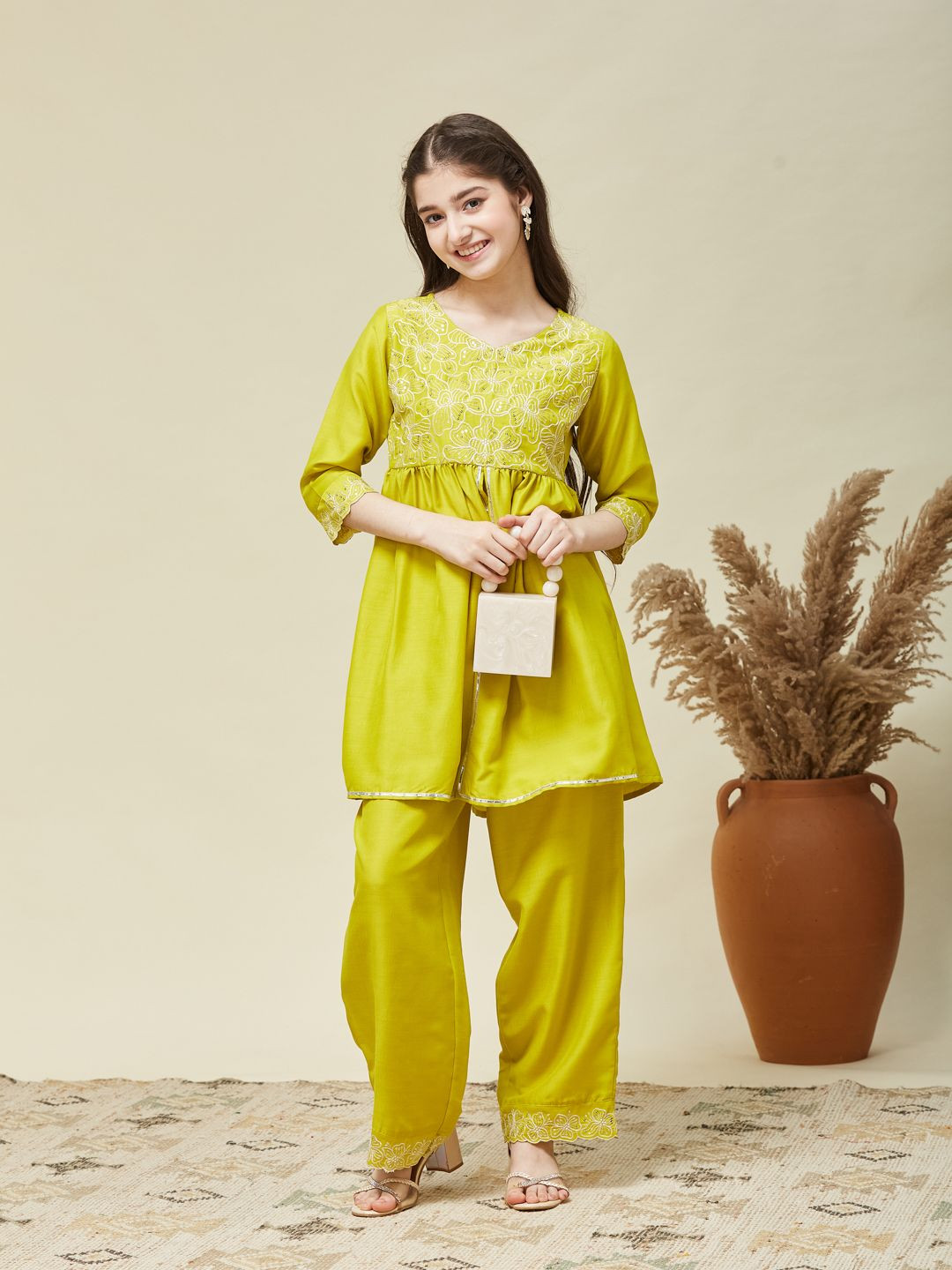 CurlyTales Floral Embroidered Fit & Flare Dress