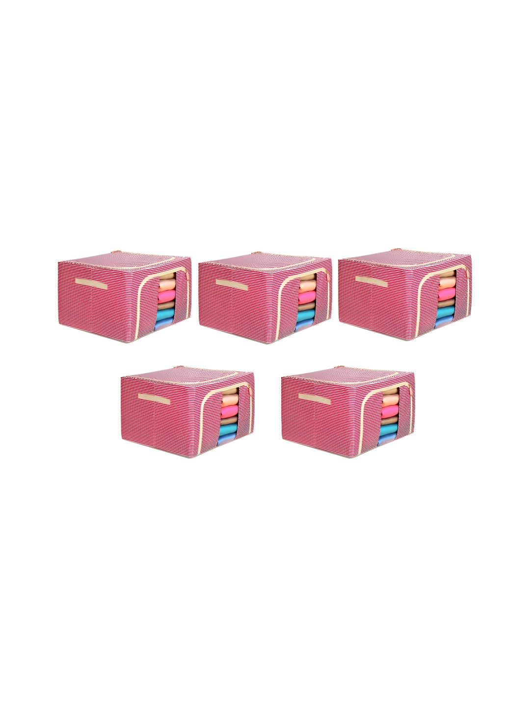 Stylista Pink 5 Pcs Striped Wardrobe Multi-Utility Water Resistant Canvas Core Organisers