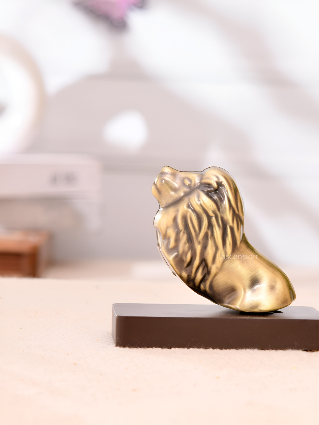 Ascension Lion Gold Brass Metallic Living Room Hand-Crafted Tiny Showpiece - 3.3 Inches