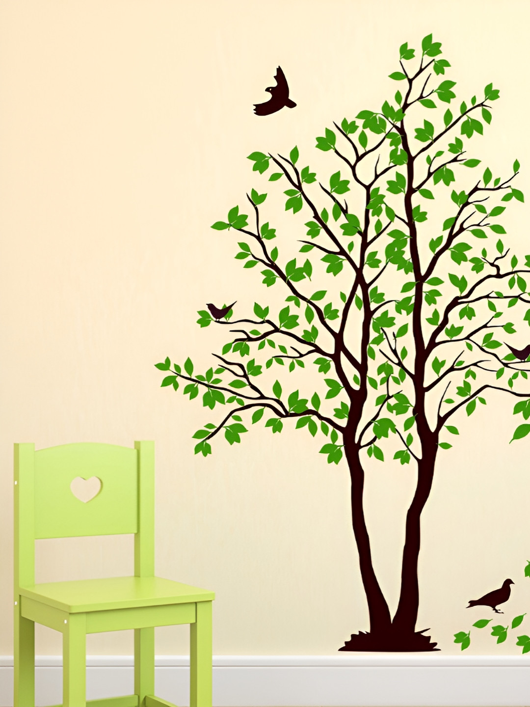 LANSTICK Green & Black Self Adhesive Tree With Deer Wall Sticker