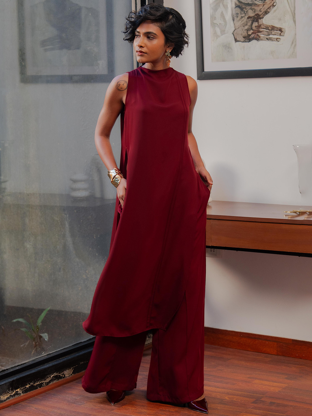 UNRUSH Burgundy Cora Top With Trousers Co-ord Set
