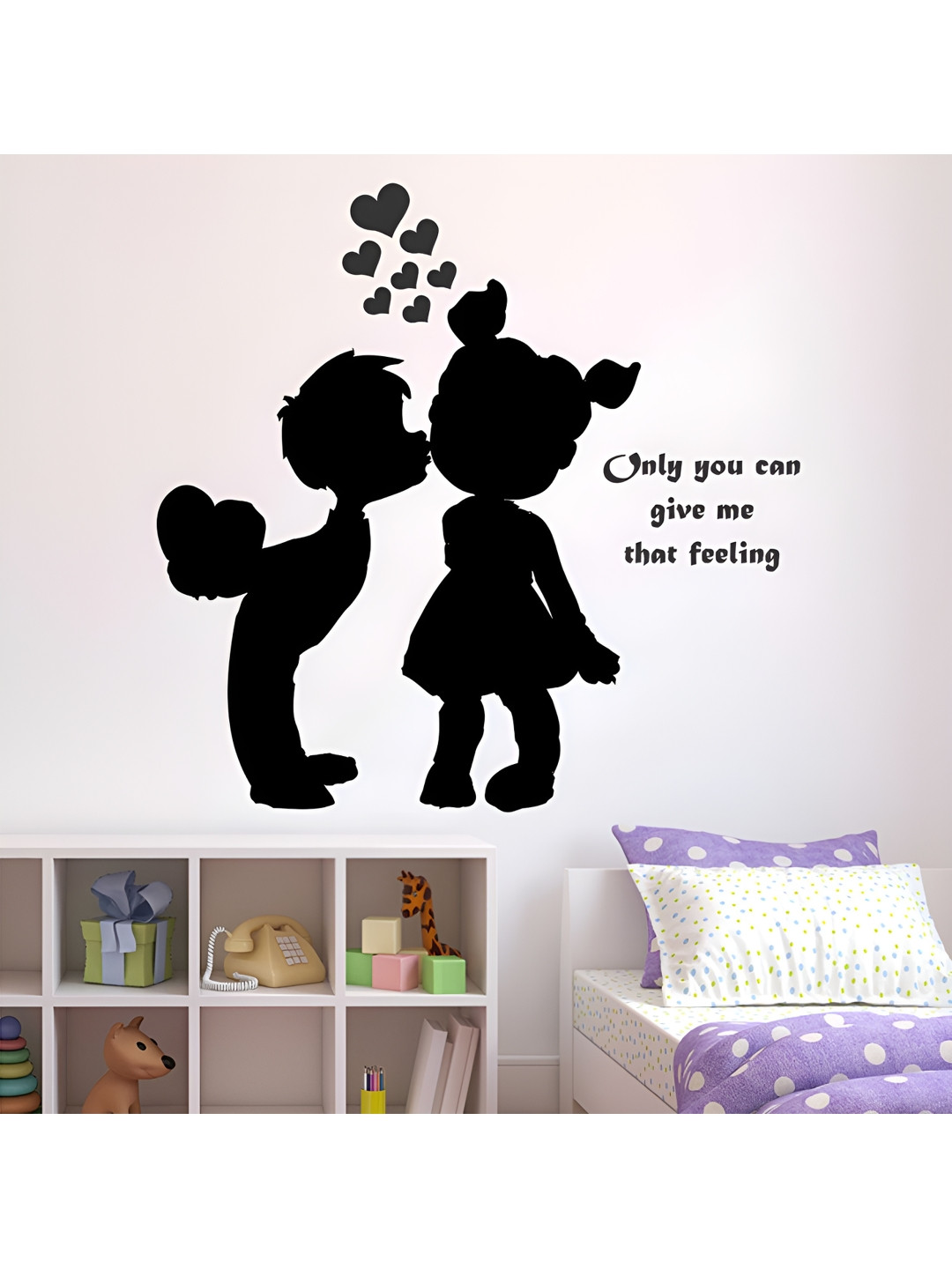 LANSTICK Black Cute Girl & Boy Kiss & Love Self Adhesive Wall Sticker