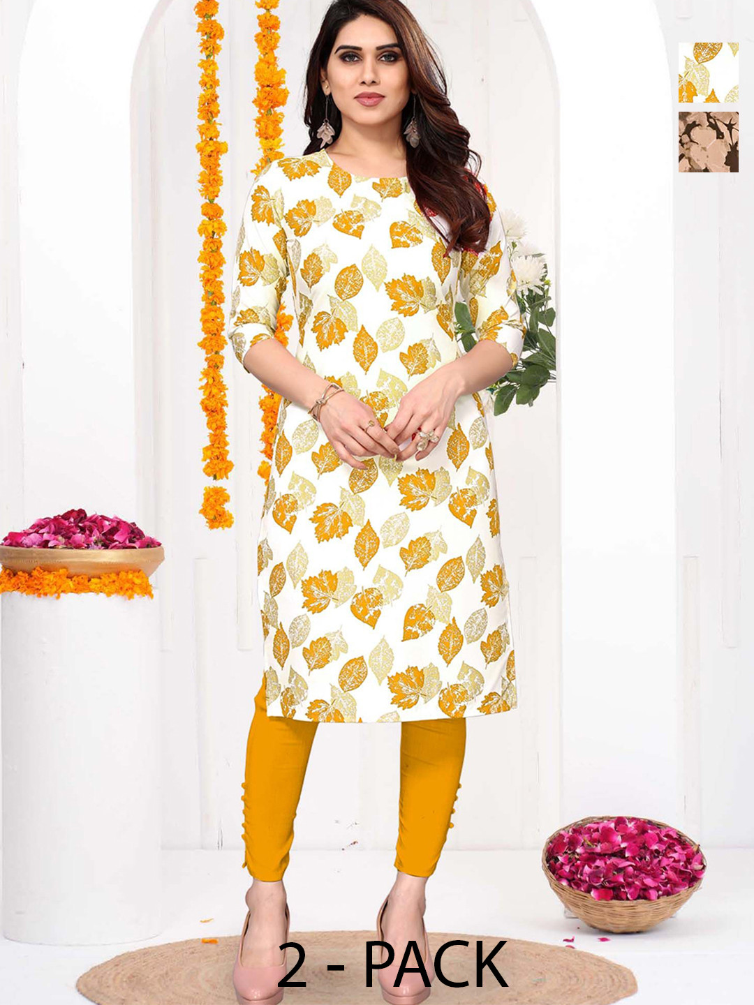 Moda Rapido Pack Of 2 Women Floral Printed Crepe Kurta