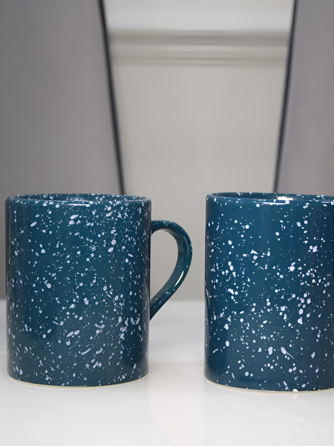 Ekaura Chimney Santa Themed Christmas Blue Textured Ceramic Dishwasher Safe 2 Piece Mugs-650ml