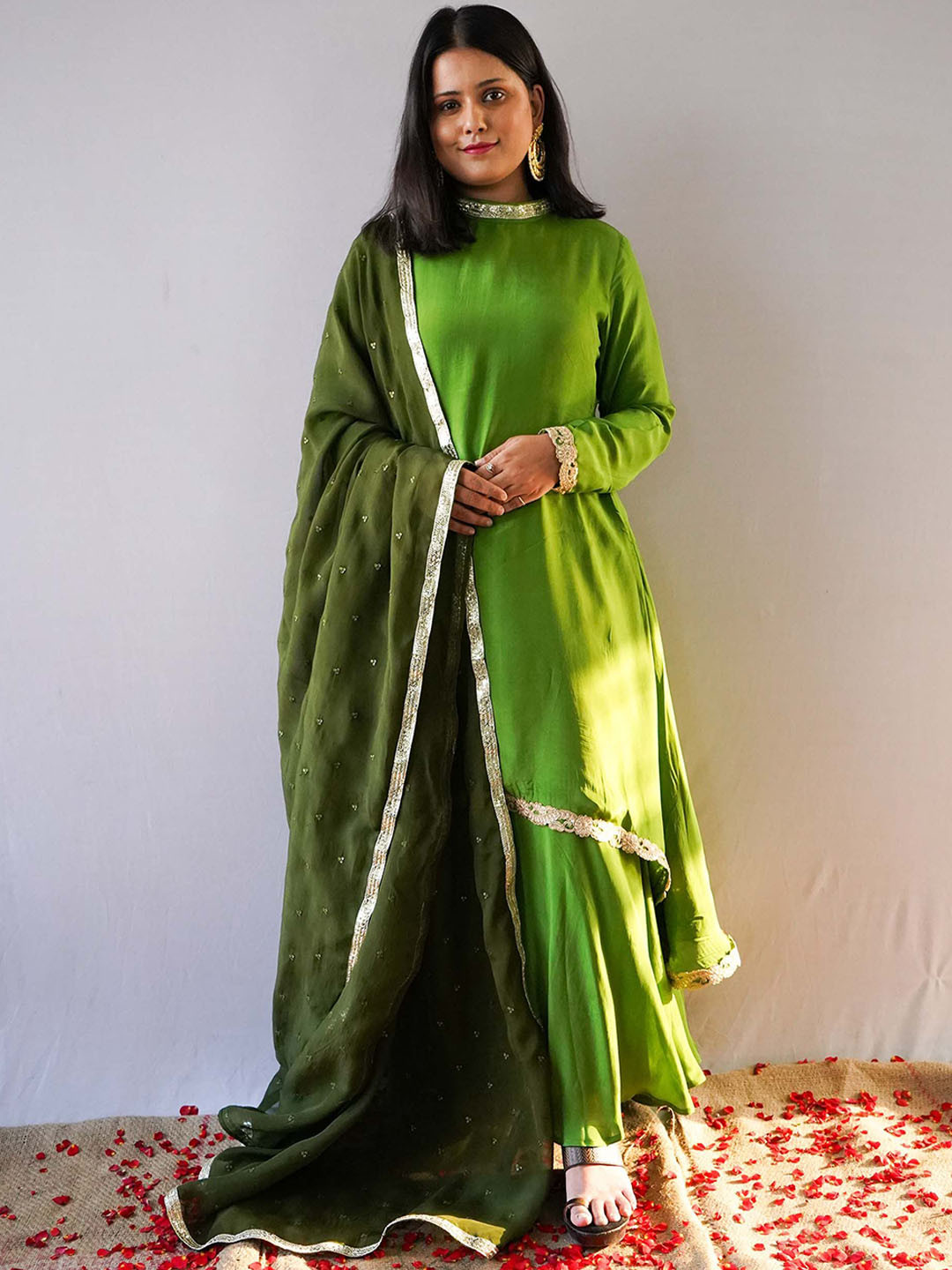 Anvi Styles for Stories Gotta Patti Asymmetric A-Line Kurta With Palazzos & Dupatta