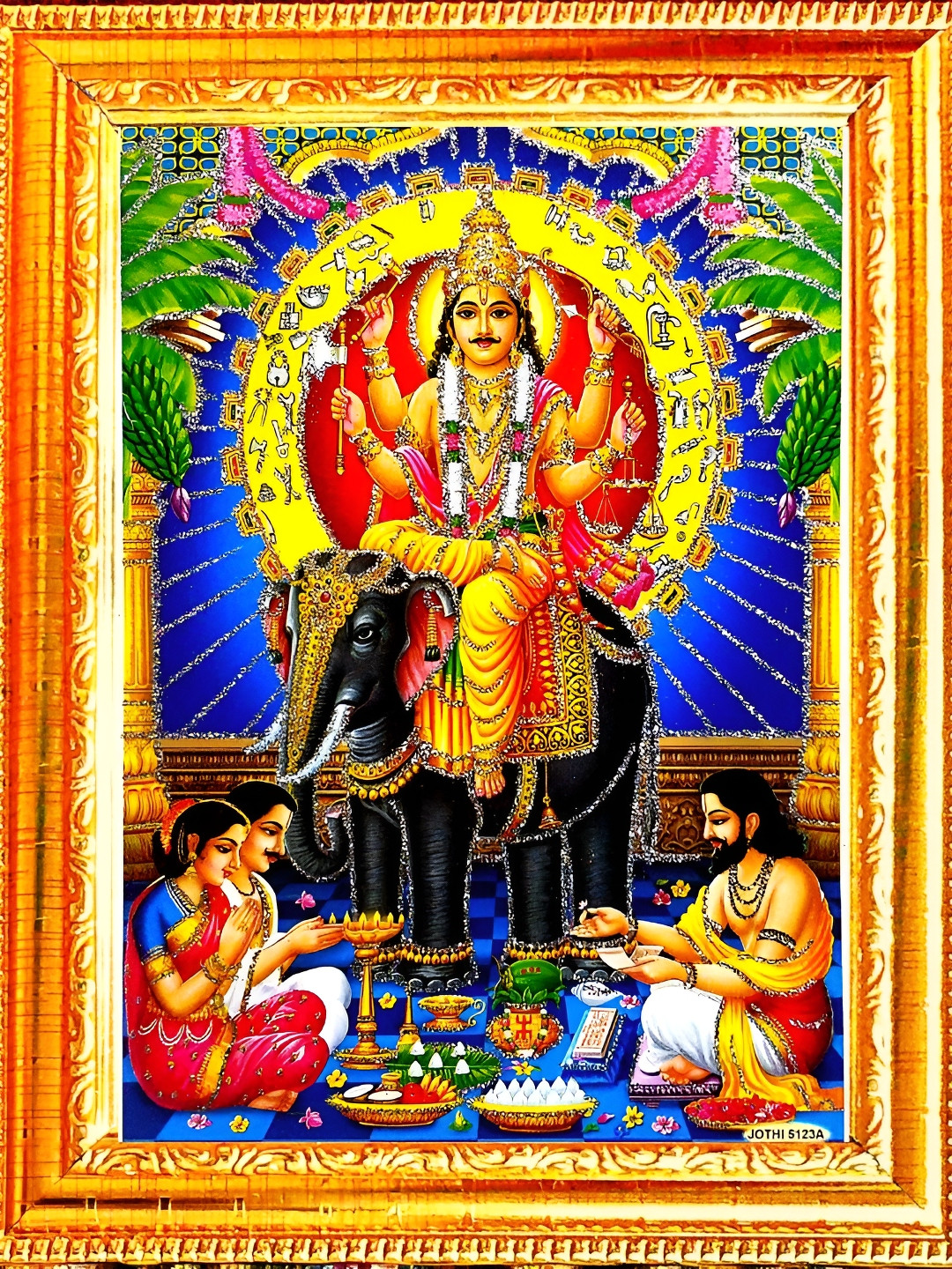 SUNINOW Gold Toned & Blue Vishwakarma Ji Wooden Photo Frames