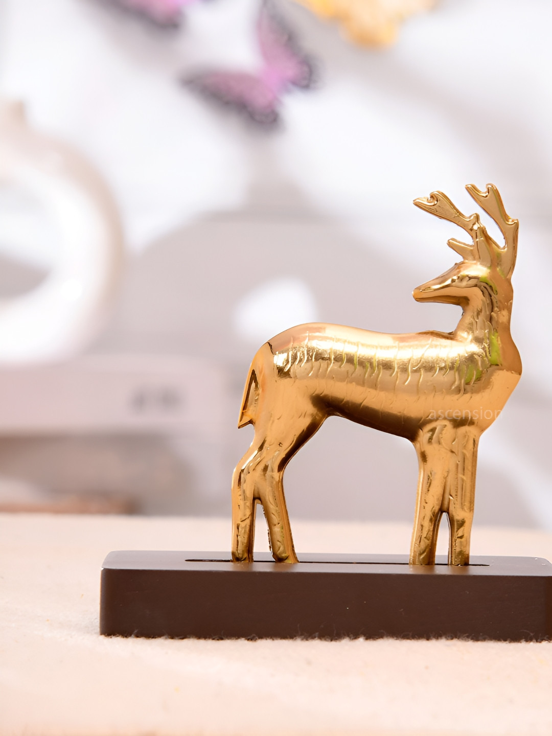 Ascension Reindeer Gold Metal Metallic Living Room Small Showpiece - 3.9 Inches