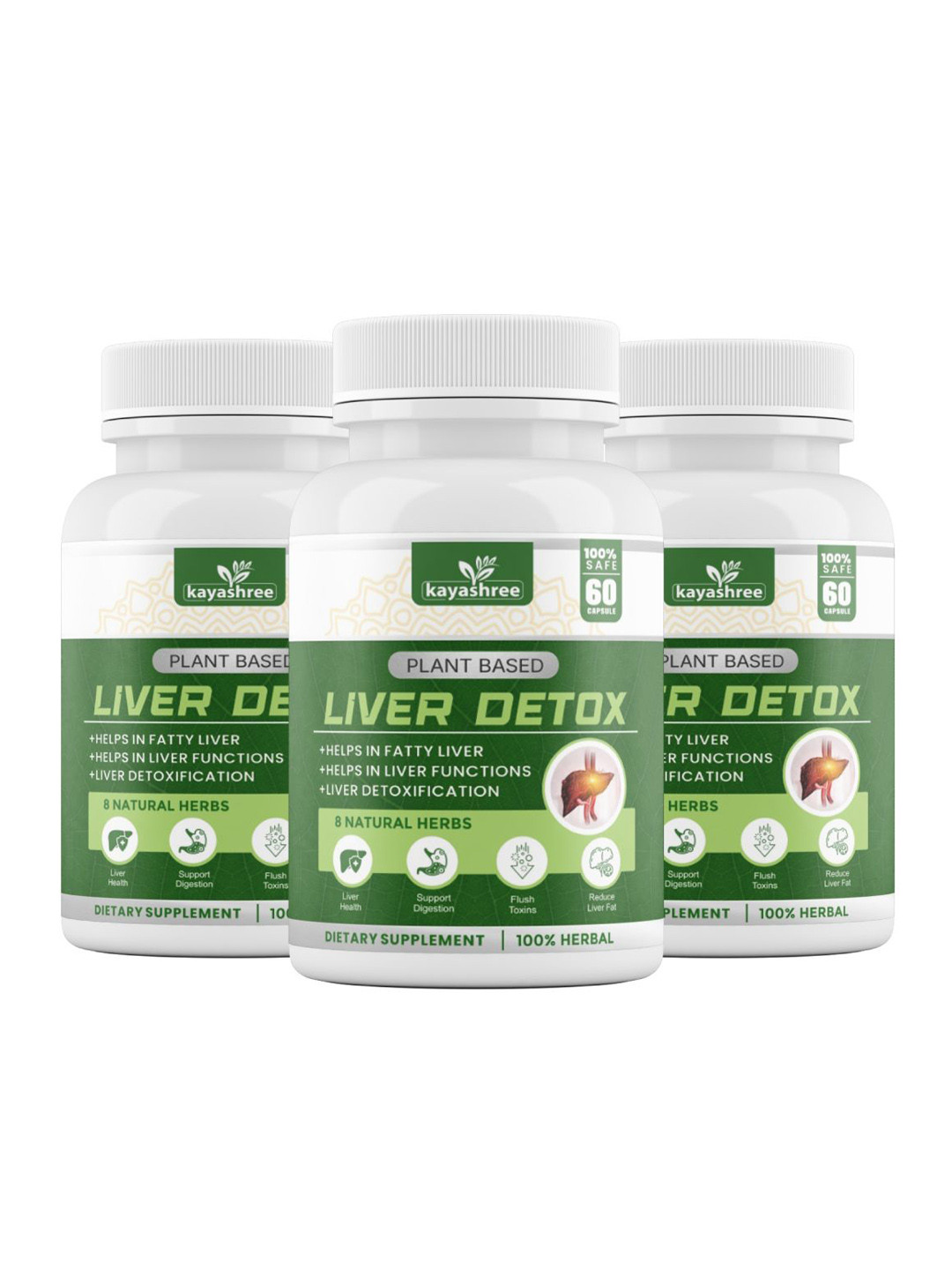 Kayashree Set Of 3 Liver Detox Supplement With Milk Thistle - 60 Capsules Each