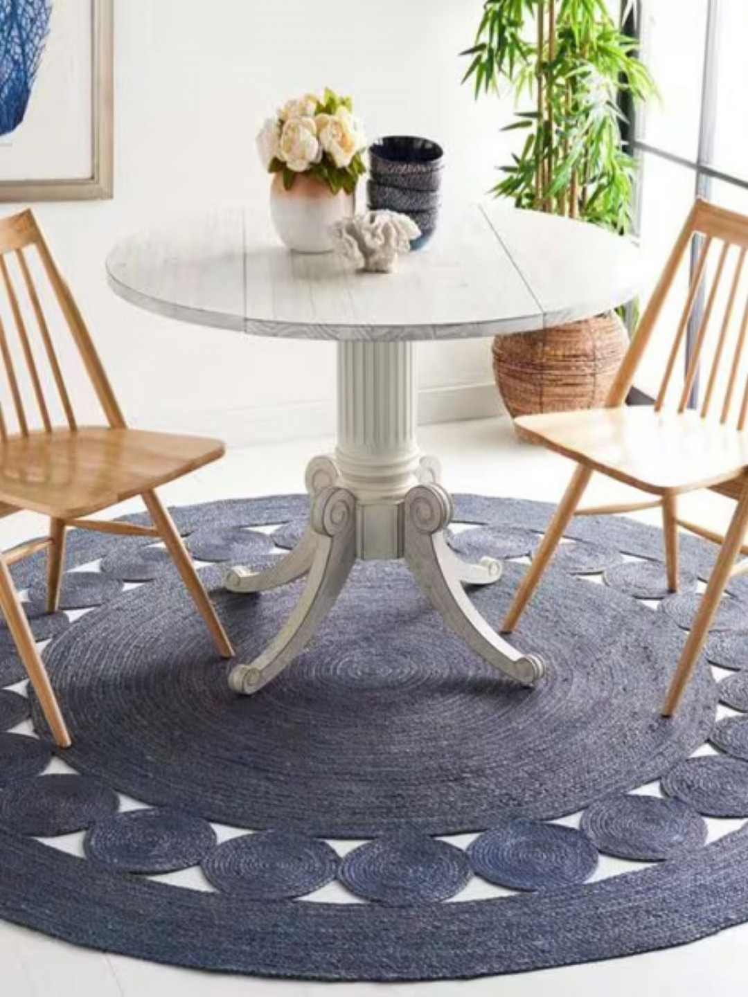 Handmakers Blue Braided Jute Round Floor Mat