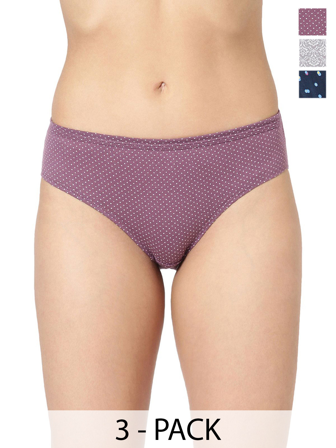 BLOSSOM Pack Of 3 Assorted Pure Cotton Hipster Briefs NORA_ASSORTED_S_3P