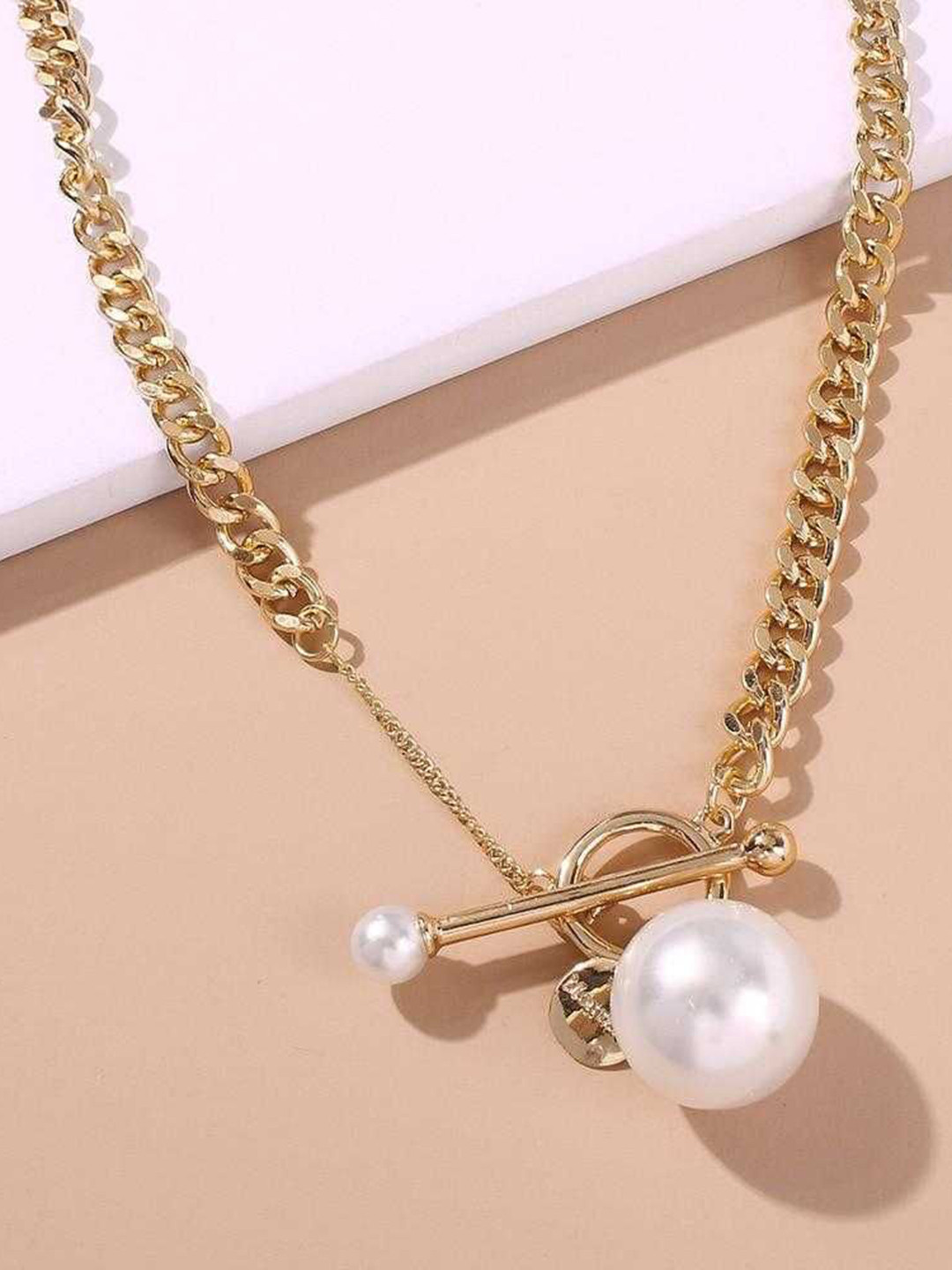 Bling Queen Toggle Clasp Double Layered Pearl Beaded Choker Necklace