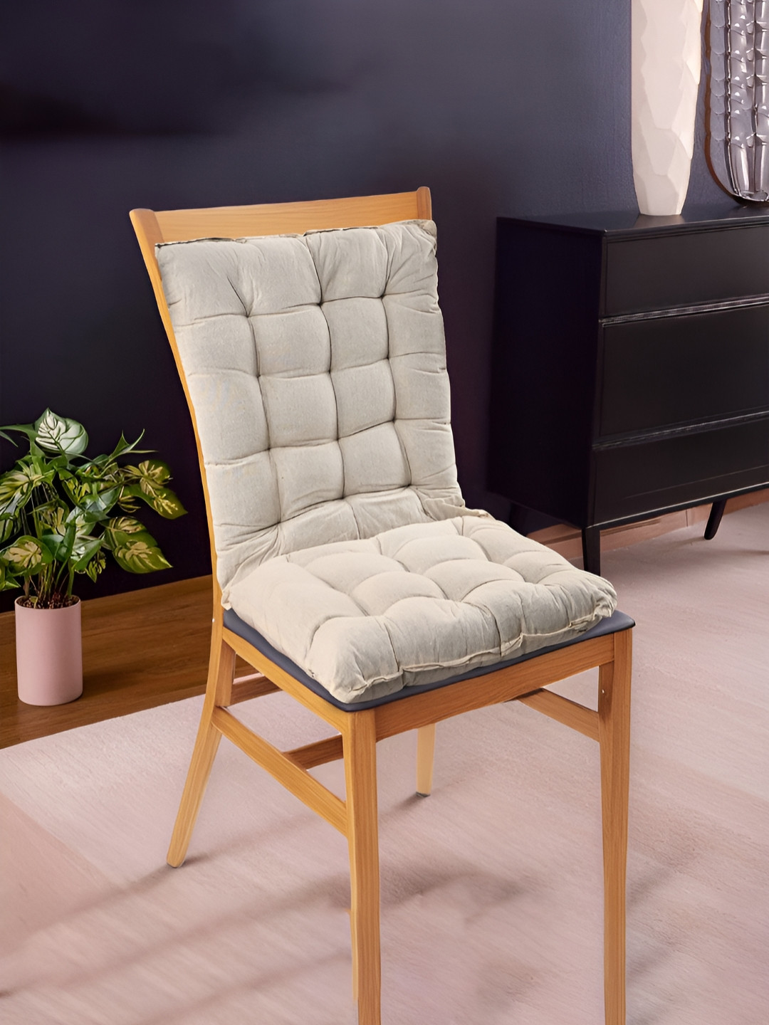 Myntra Elegant Homes Cream-Colored Cotton Long Comfort Rocking Chair Cushion With Ties