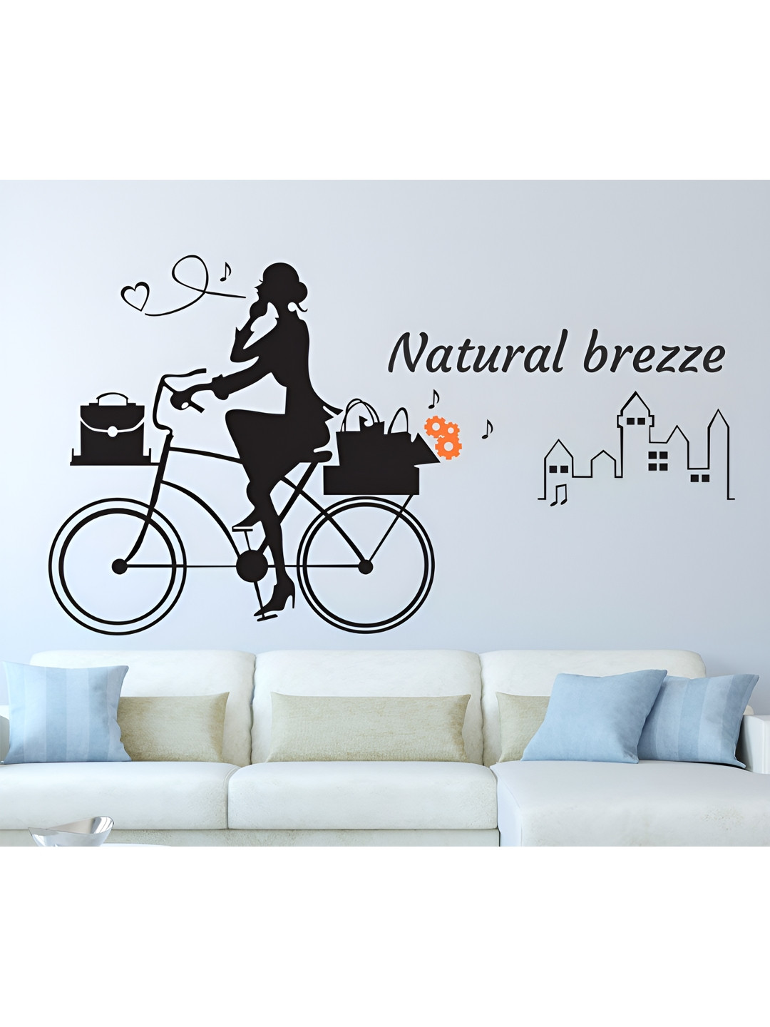 LANSTICK Black & Red Natural Breeze With Girl Self Adhesive Wall Sticker