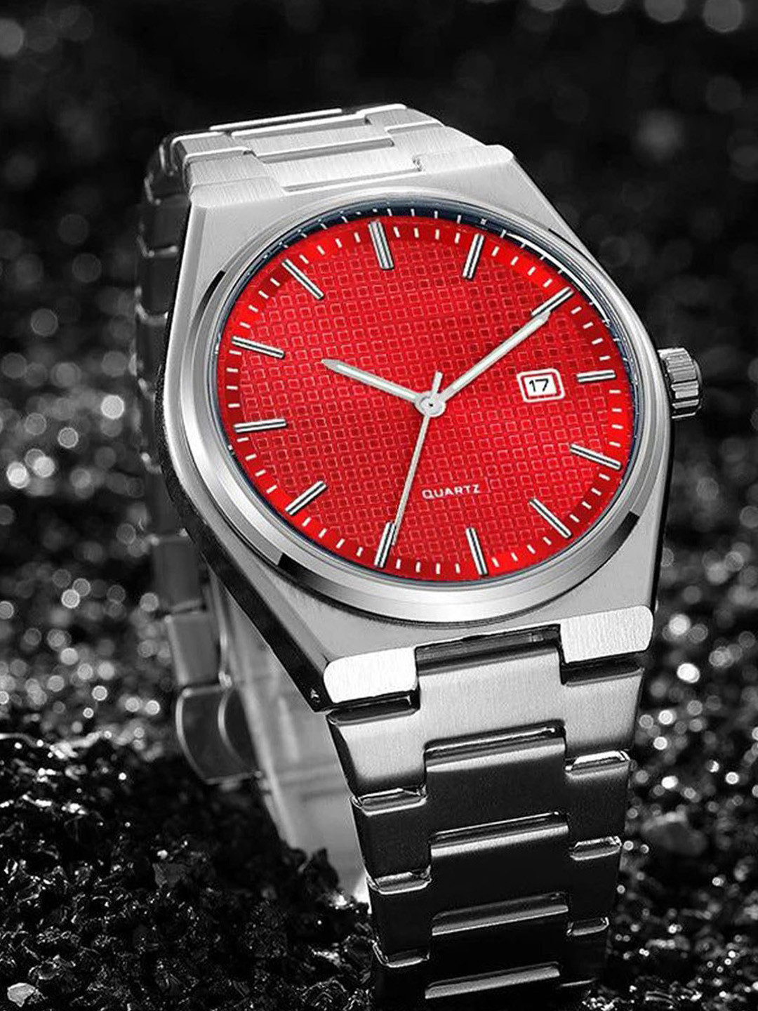 SZN Men Patterned Dial & Stainless Steel Straps Analogue Watch Royal red watchSZN