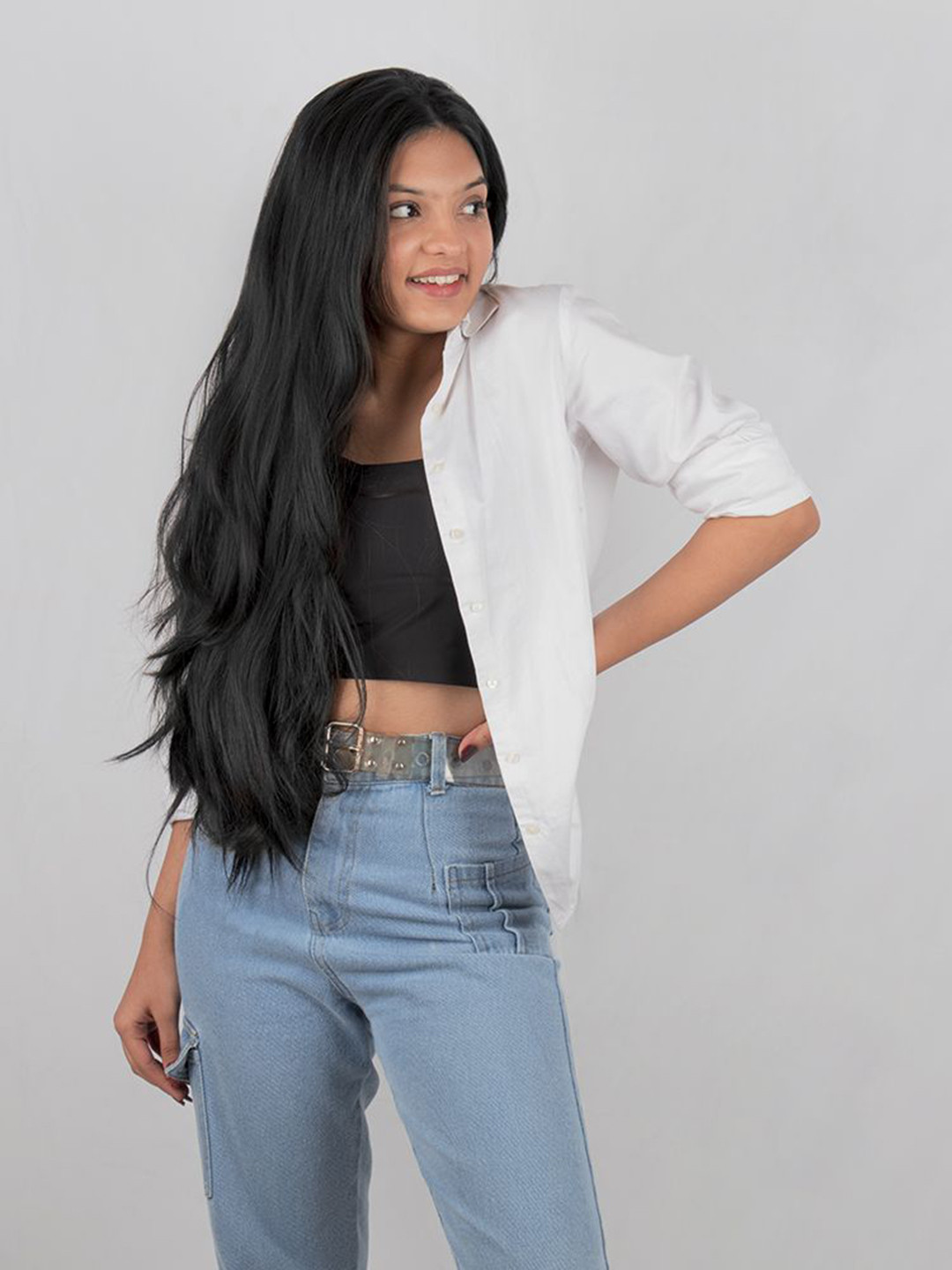 Stasia Street Clip In Straight Scalp Topper Hair Extension - Jet Black - 24 Inch