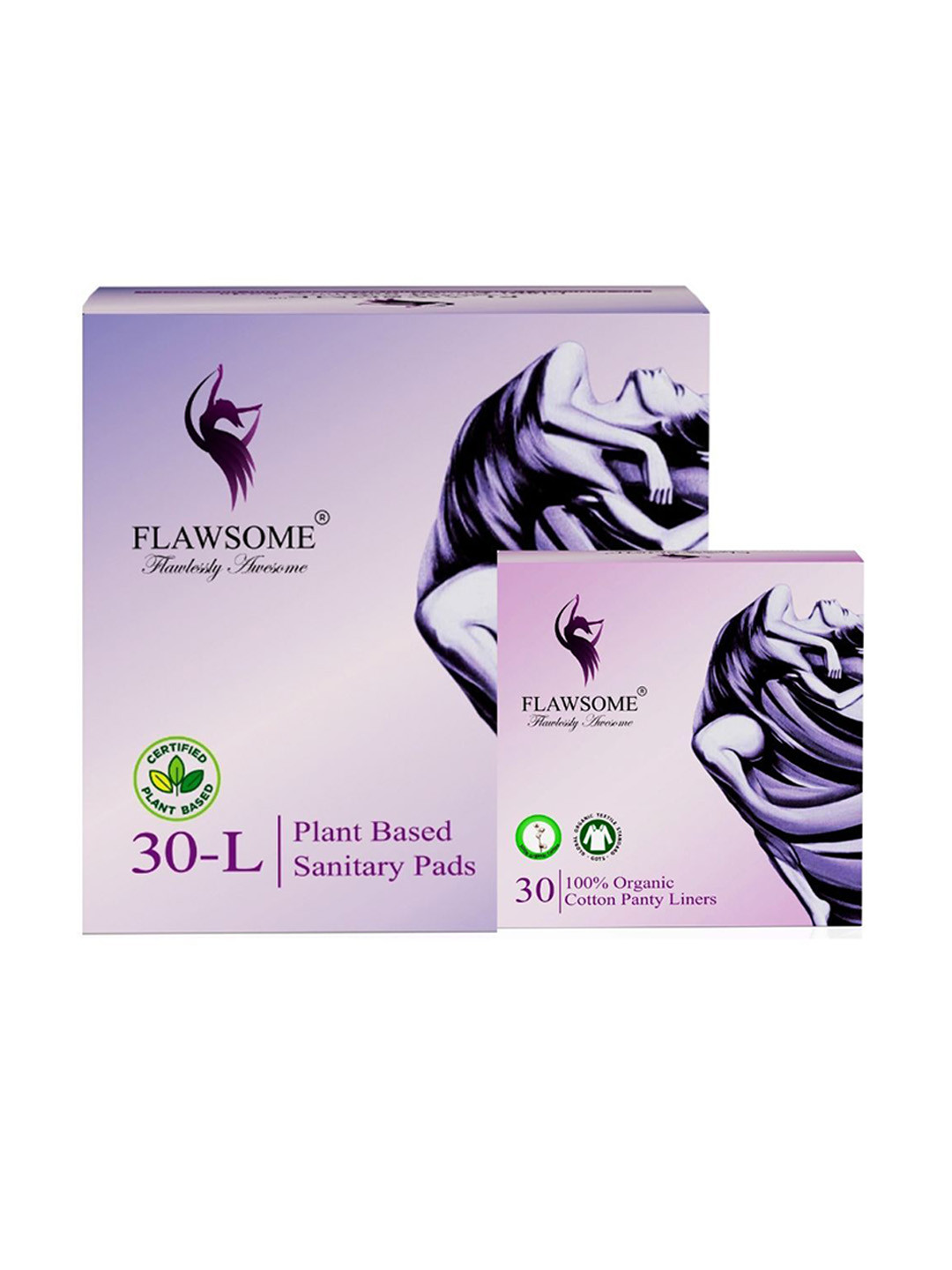 Flawsome Set Of 2 Plant Based Sanitary Pads - L - 30Pcs With Panty Liners 30Pcs