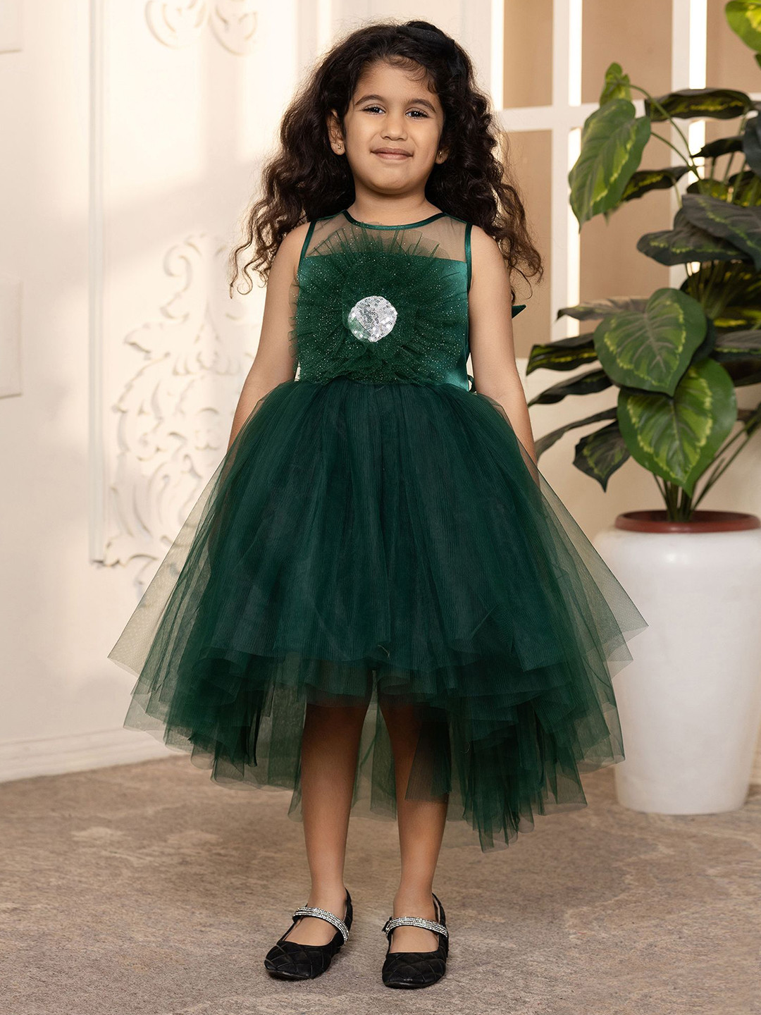 Toy Balloon Girl's Self Design Applique Details Fit & Flare Knee Length Dress