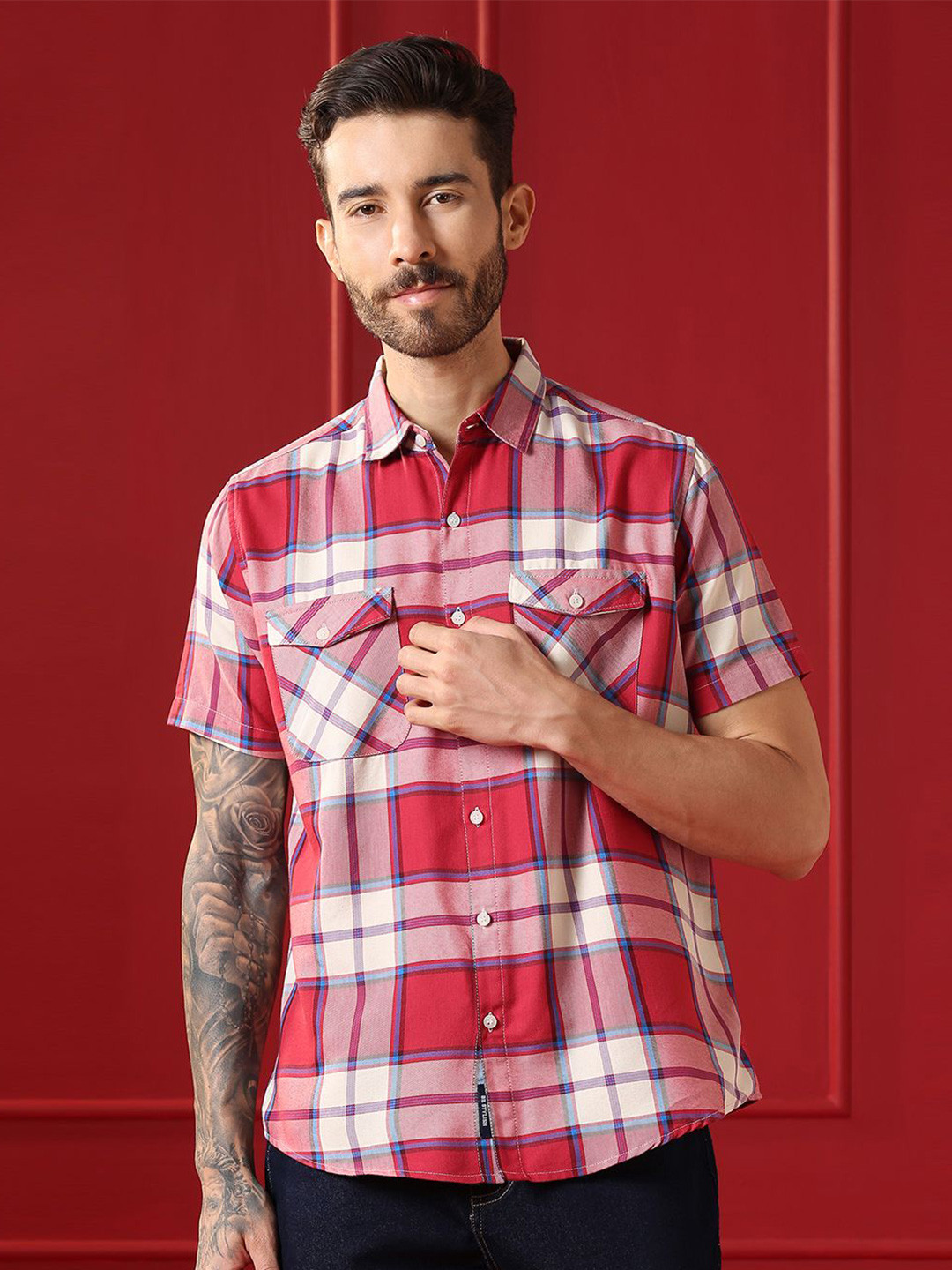 VALEN CLUB Men Tartan Checks Checked Casual Shirt