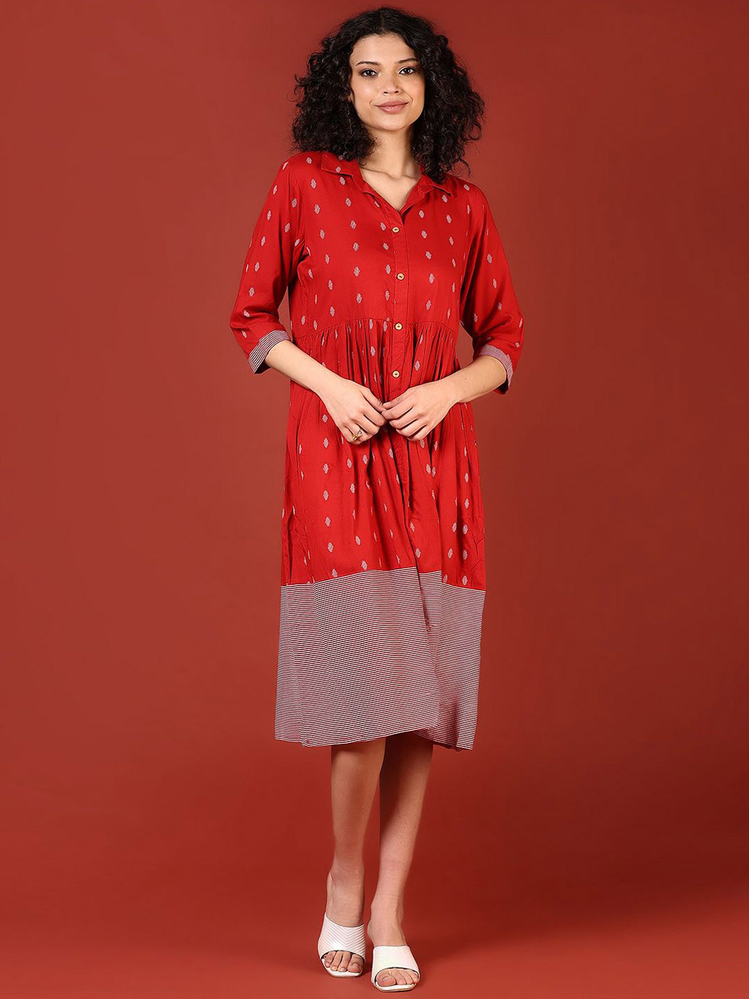 V-Mart Printed Shirt Collar Ethnic Dresses