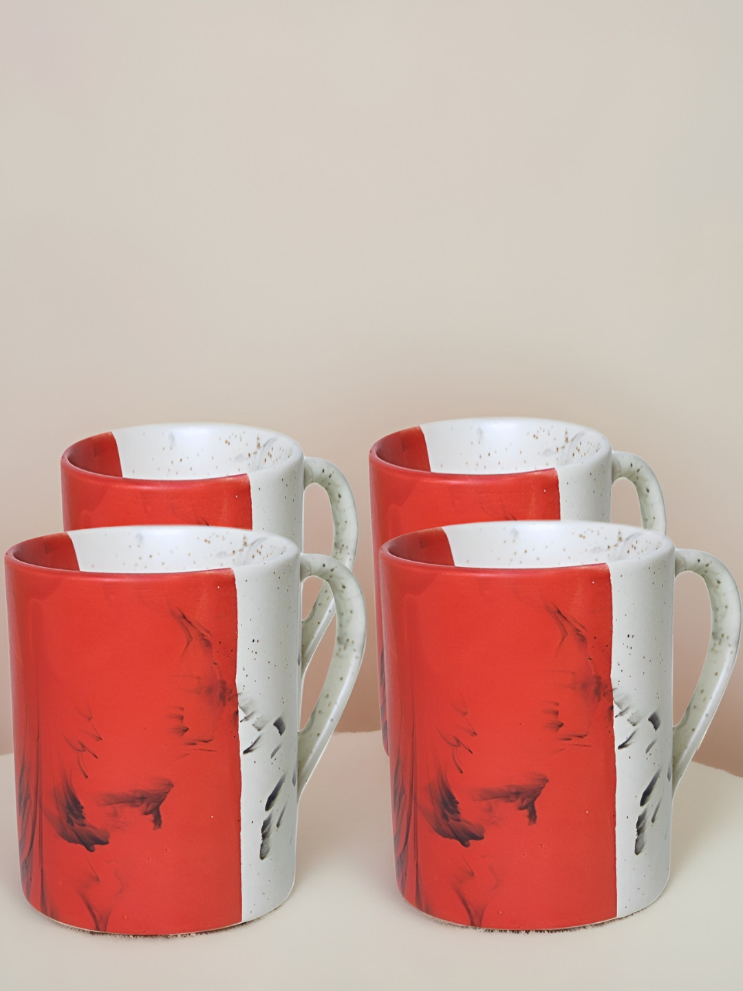 Ekaura Personalised Be Brave Childrens Day Red Abstract Ceramic Handmade 4 Piece Mugs-300ml