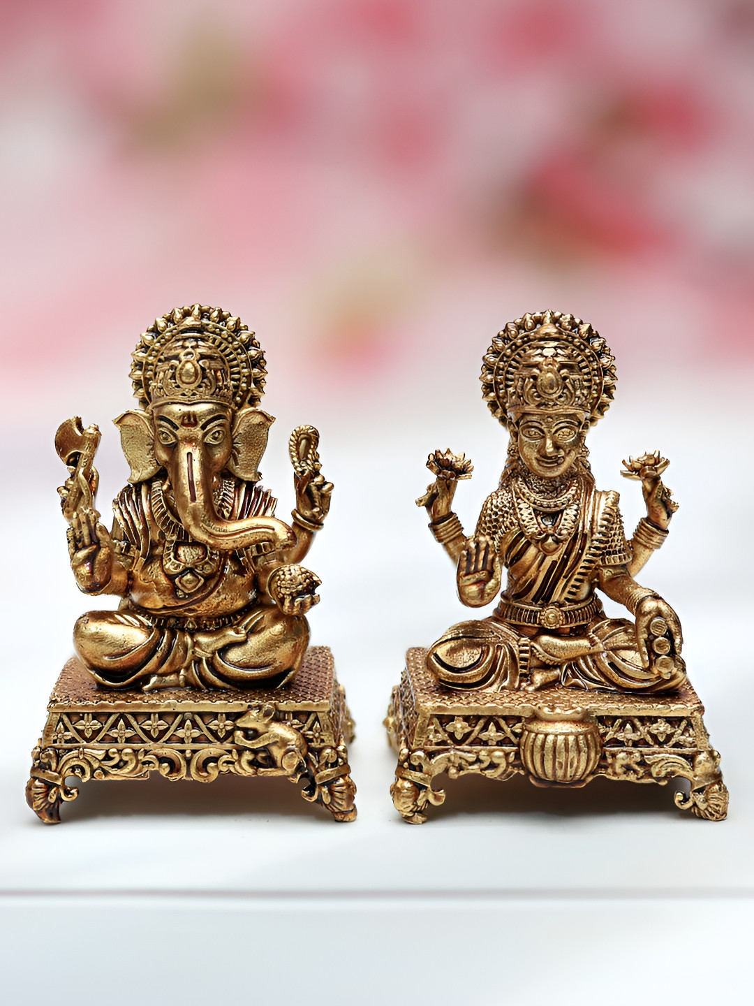 Devsabha Gold-Toned Brass Ganesh Laxmi Idol Showpiece