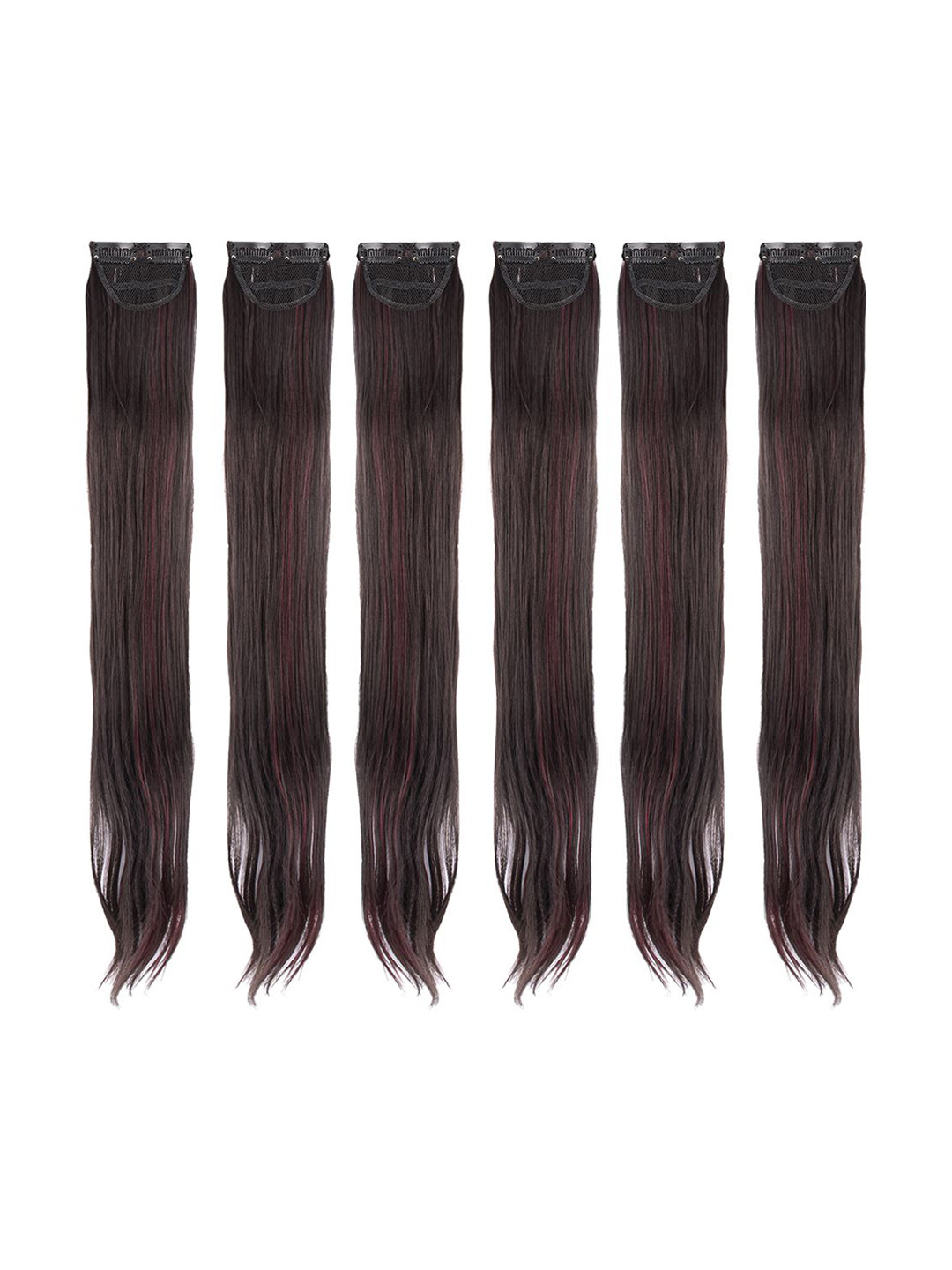 Stasia Street Set Of 6 Clip In Straight Scalp Topper Hair Extension - Burgundy - 24 Inch