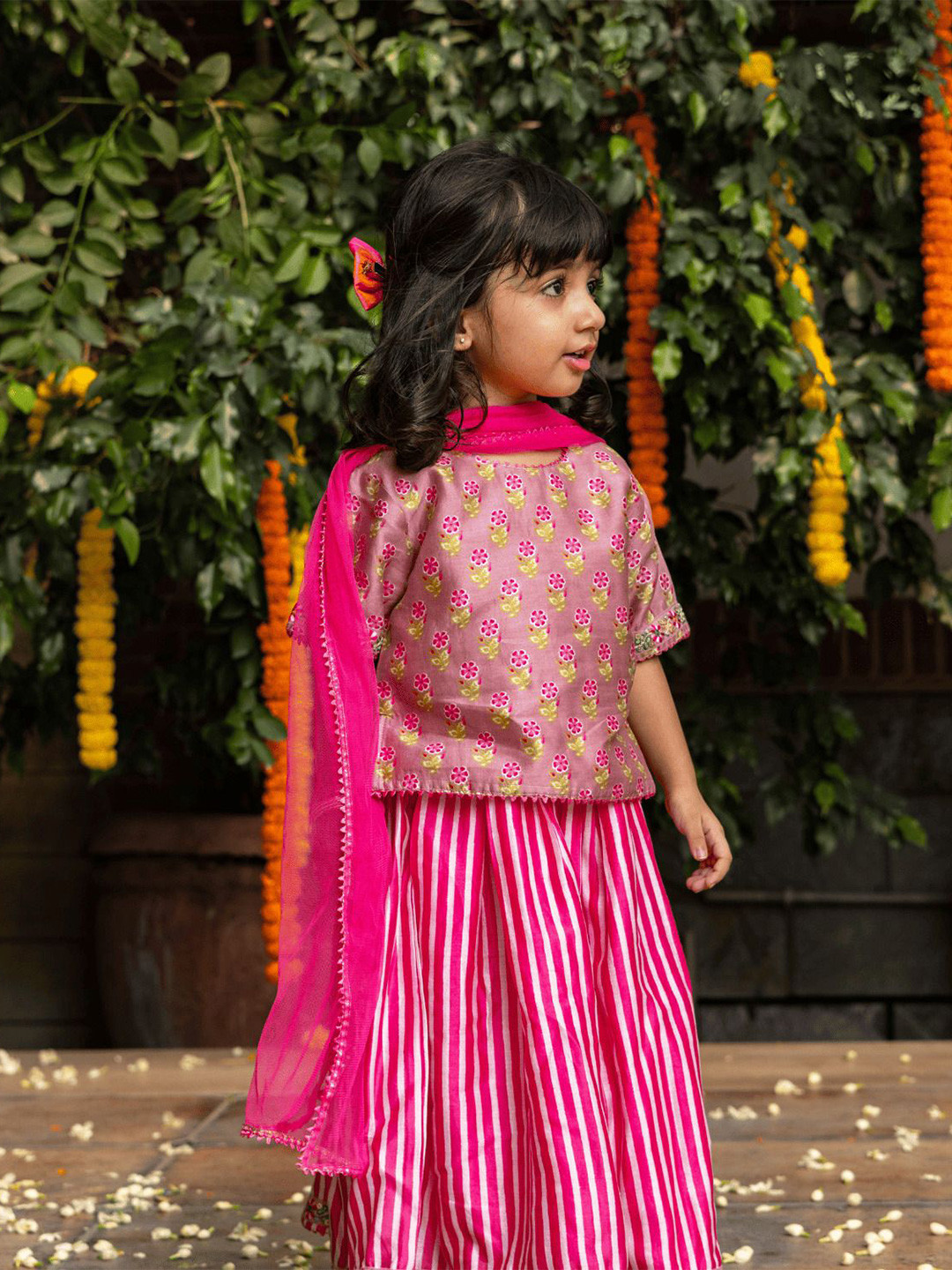 TIDY SLEEP Girls Floral Printed Top with Skirt And Dupatta