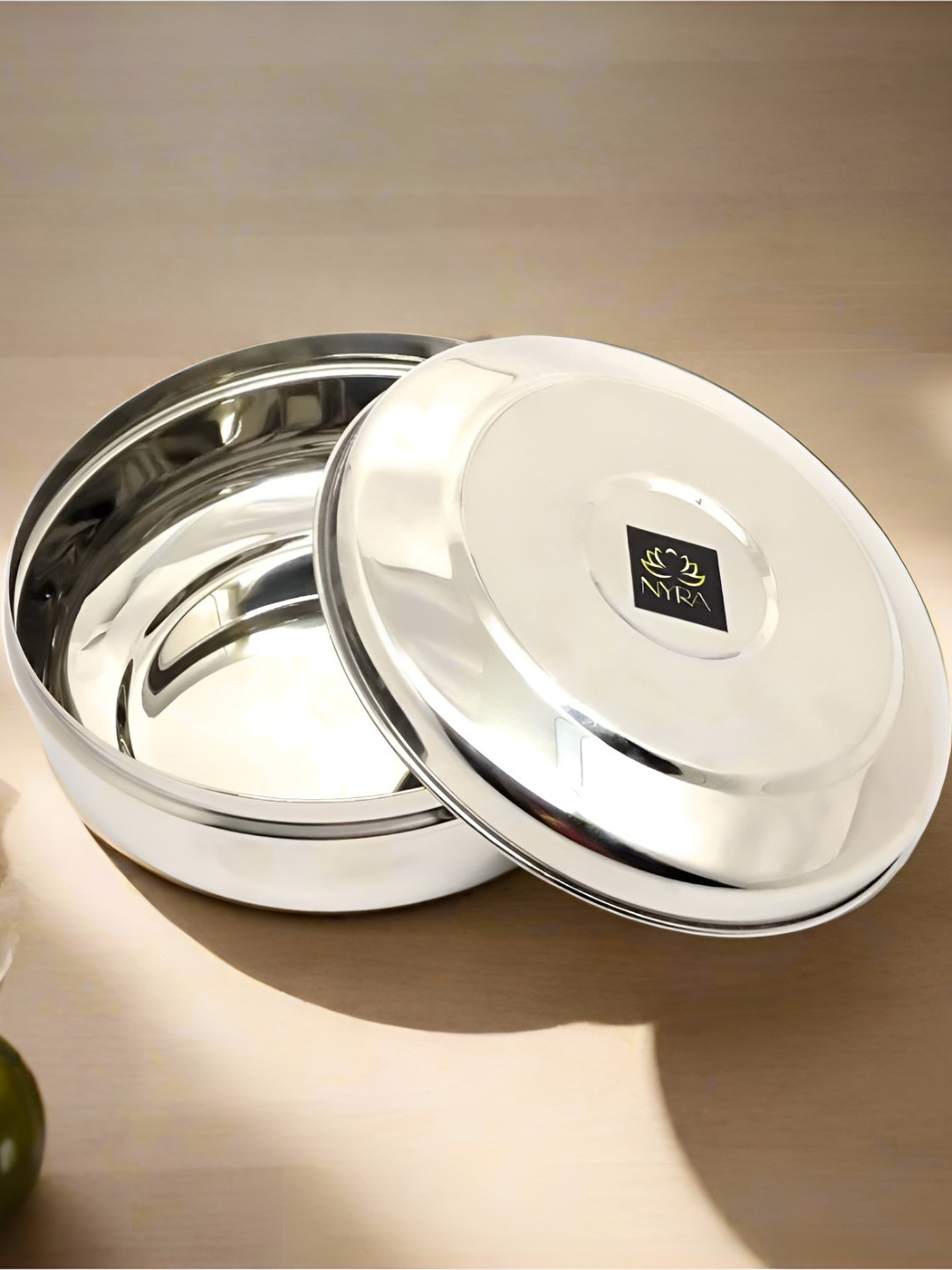 Nyra Kitchenware Chapati Box Container Set Silver Stainless Steel Dishwasher Safe Flip Top Fridge Container-1L