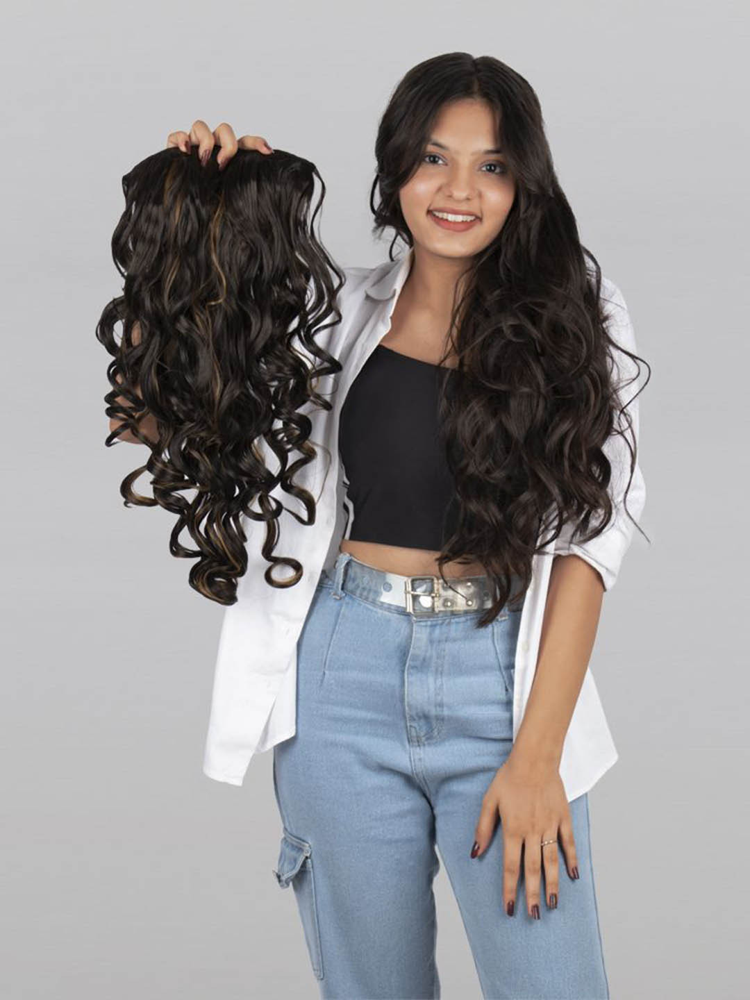 Stasia Street Clip In Curly Scalp Topper Hair Extension - Golden Highlights - 24 Inch