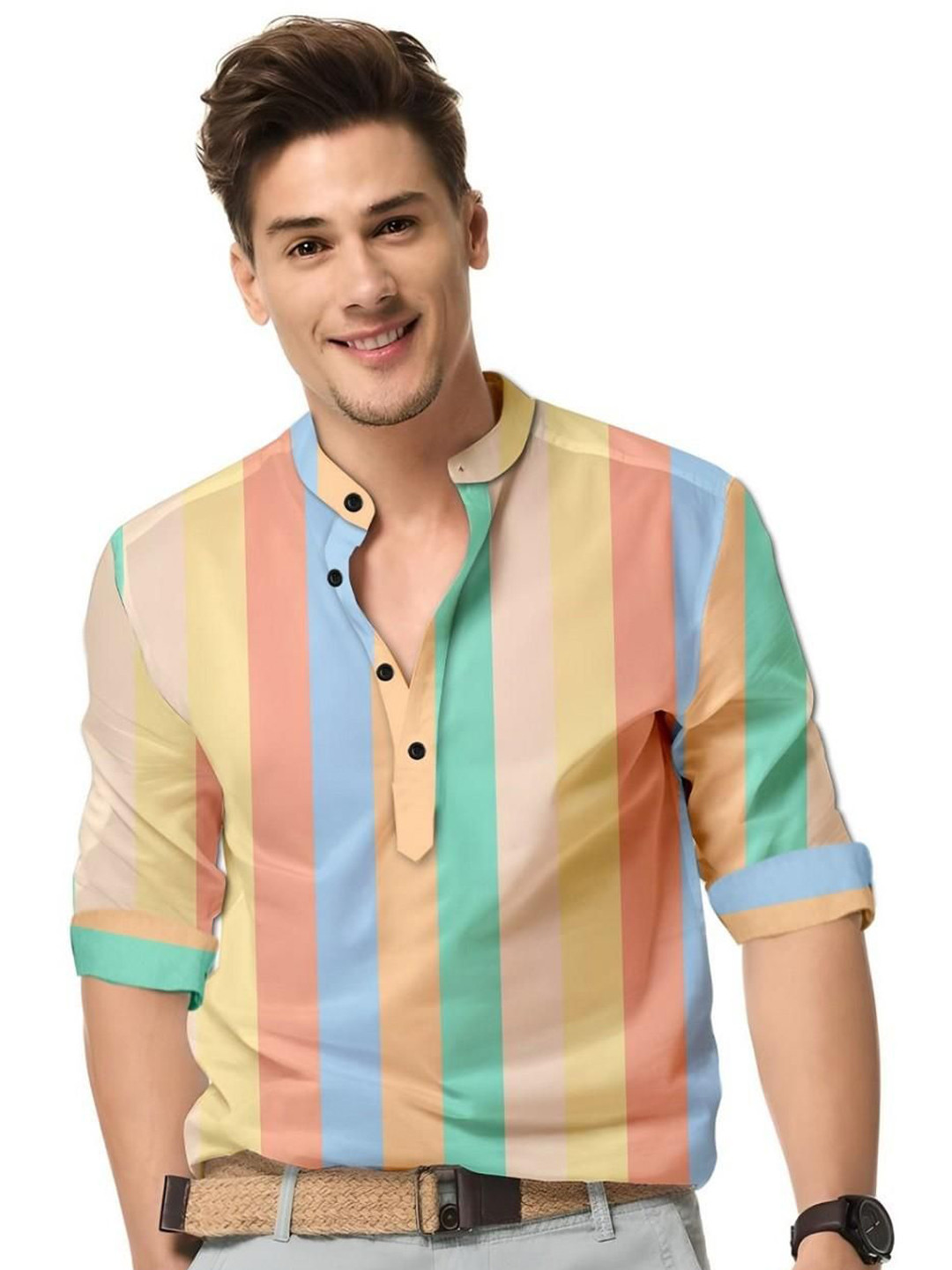 ISUEL FAB Men Multi Stripes Printed Casual Shirt