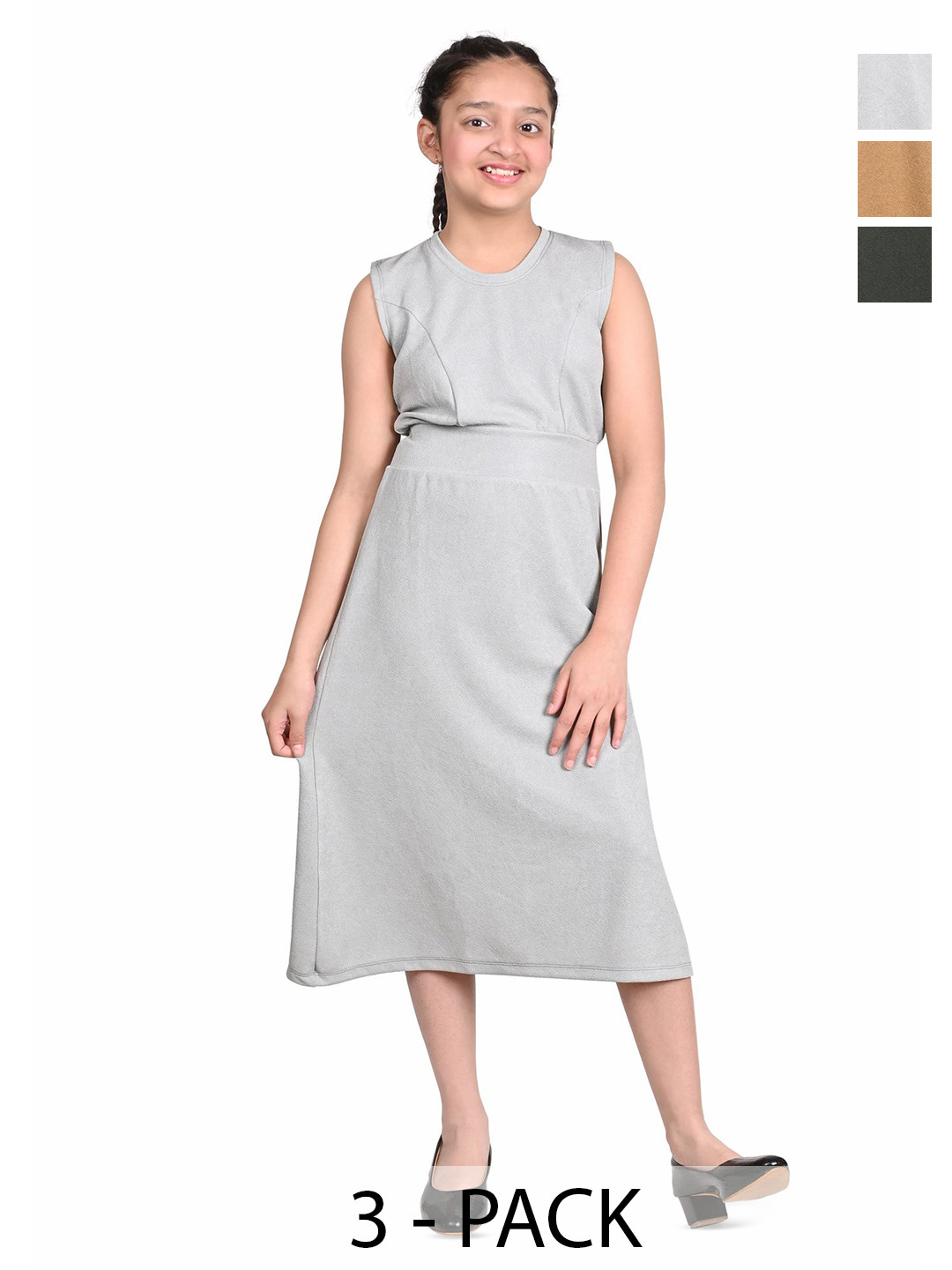 BAESD Kids-Girls Pack of 3 Fit & Flare Midi Dress