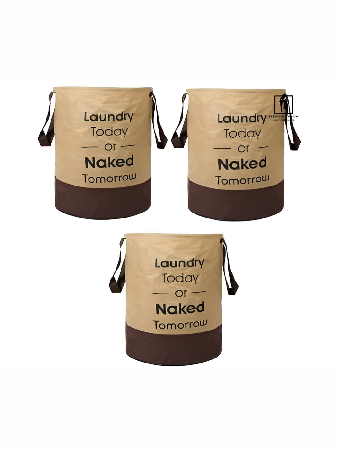Fashion Throw 3 Pcs Brown & Beige Printed Foldable Laundry Bags