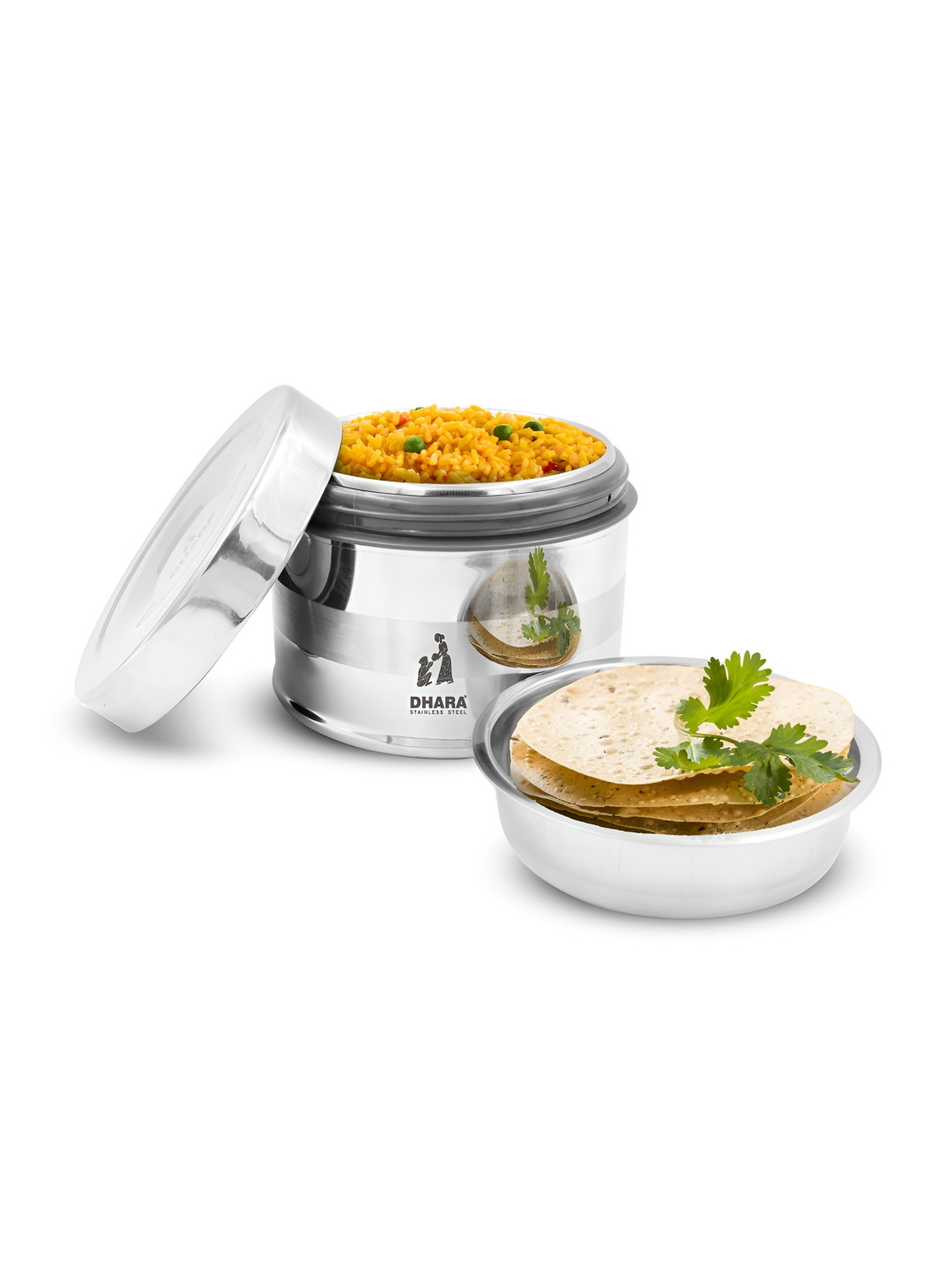 Dhara Stainless Steel Double Wall Insulated Dishwasher Safe Lunch Box With Spoon & Fork