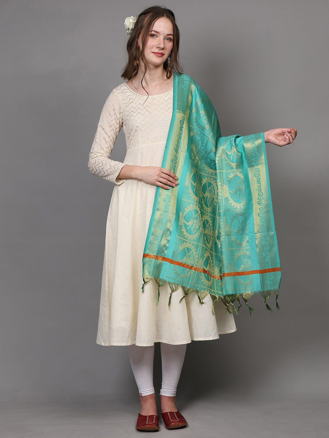 Exotic India Brocaded Nataraja Dancing Lord Shiva Prayer Shawl From Tamil Nadu