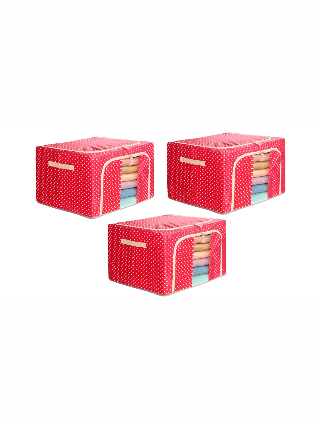 Stylista Red & White 3 Pieces Printed Multi-Utility Wardrobe Canvas Core Organisers